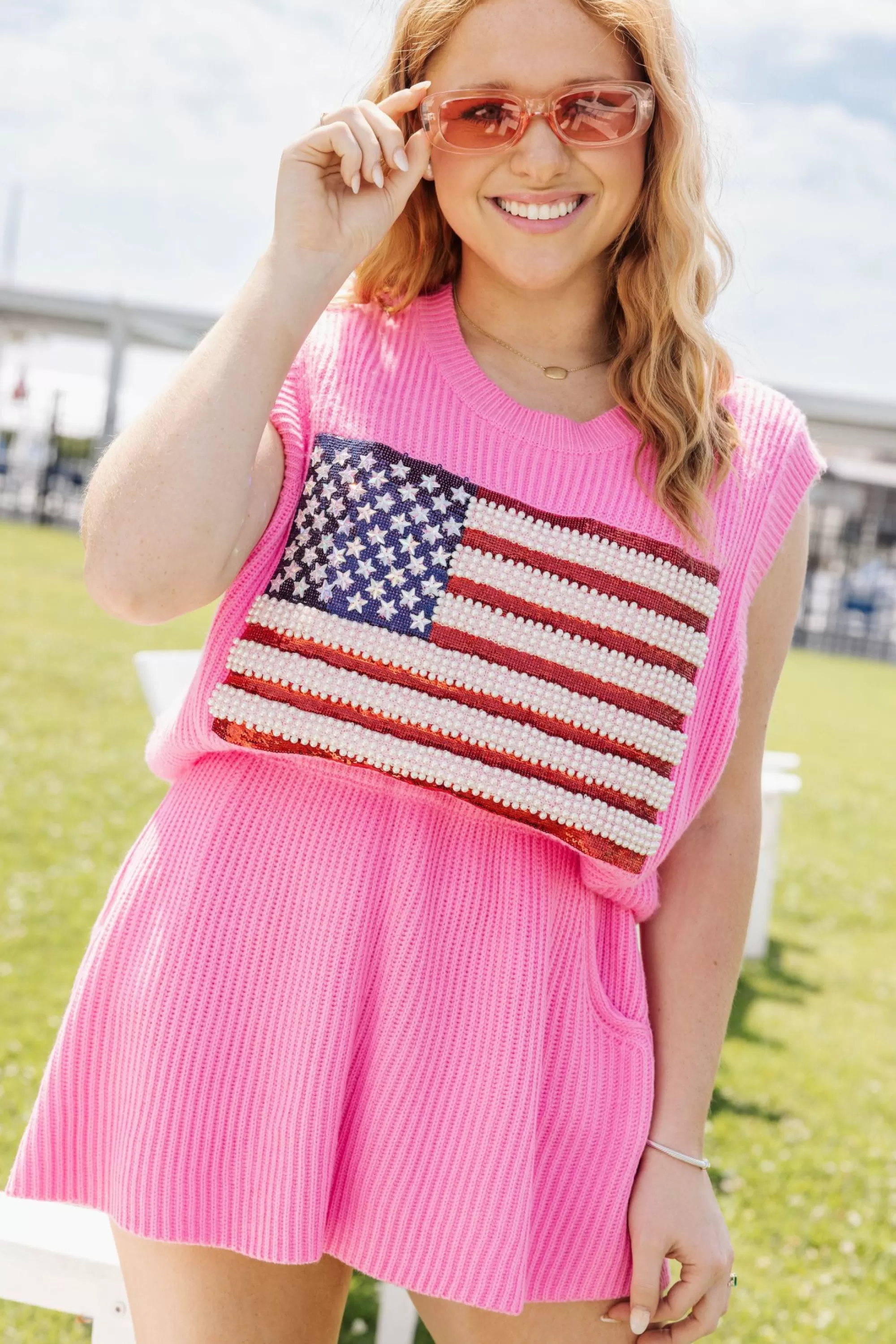 Queen Of Sparkles American Flag Sweater Tank