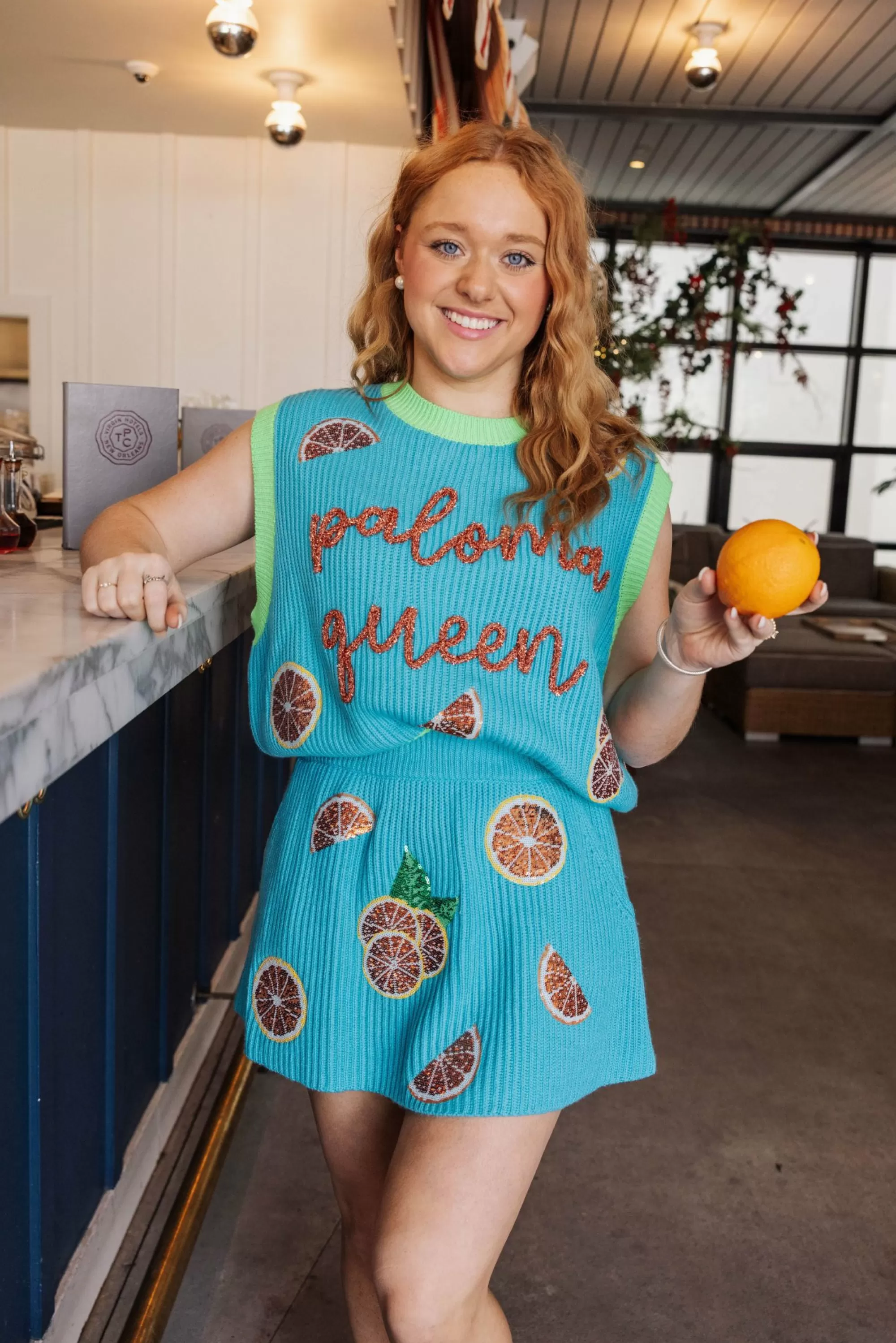 Queen Of Sparkles Aqua Grapefruit Sweater Skirt