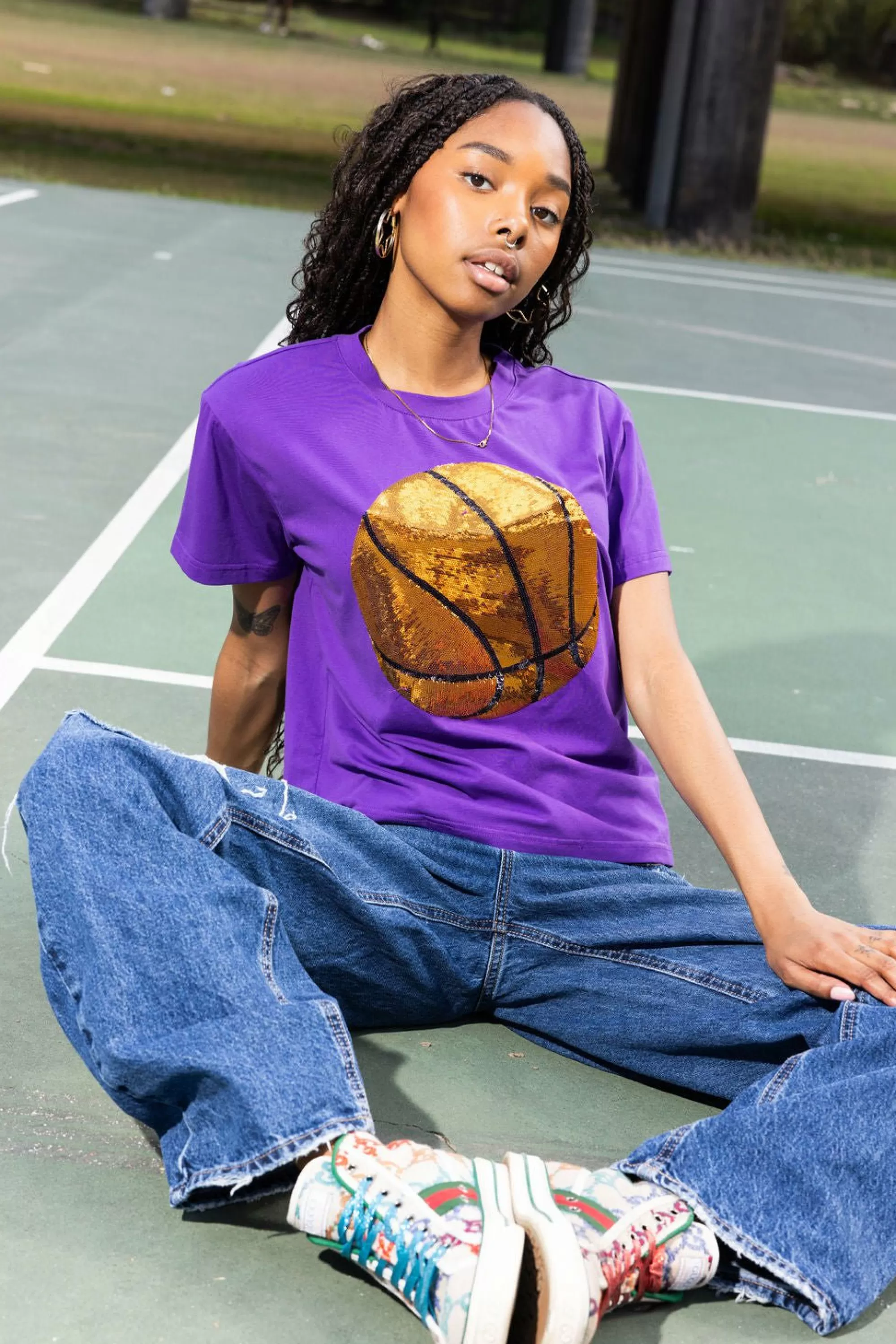 Queen Of Sparkles Basketball Tee