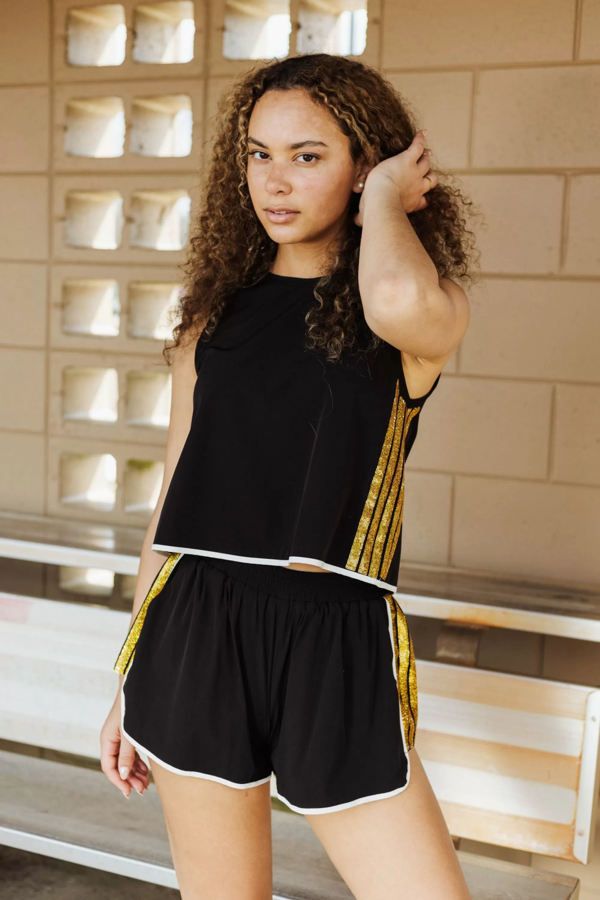 Queen Of Sparkles Black & Gold Side Active Short