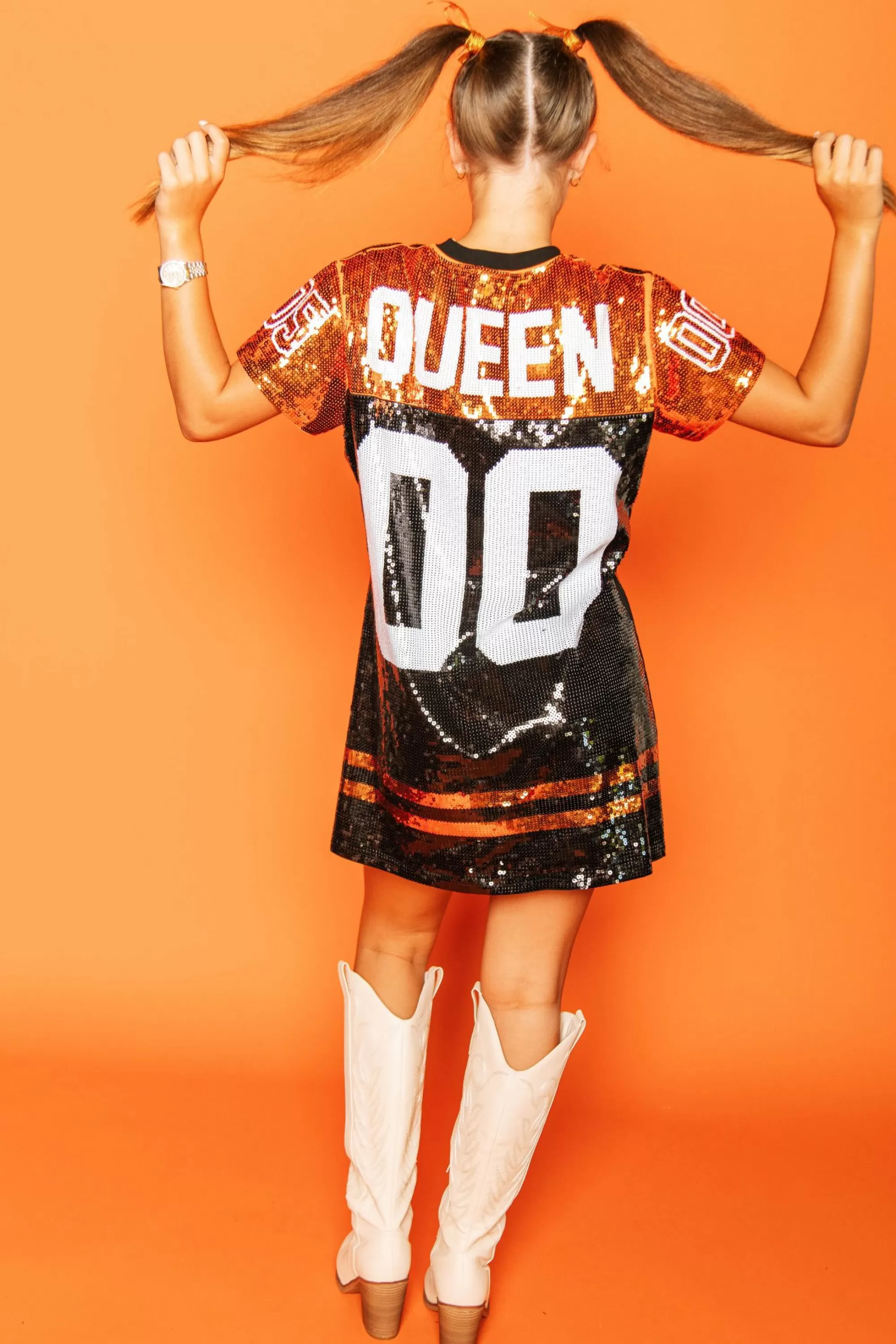 Queen Of Sparkles Black & Orange Full Sequin Jersey Dress