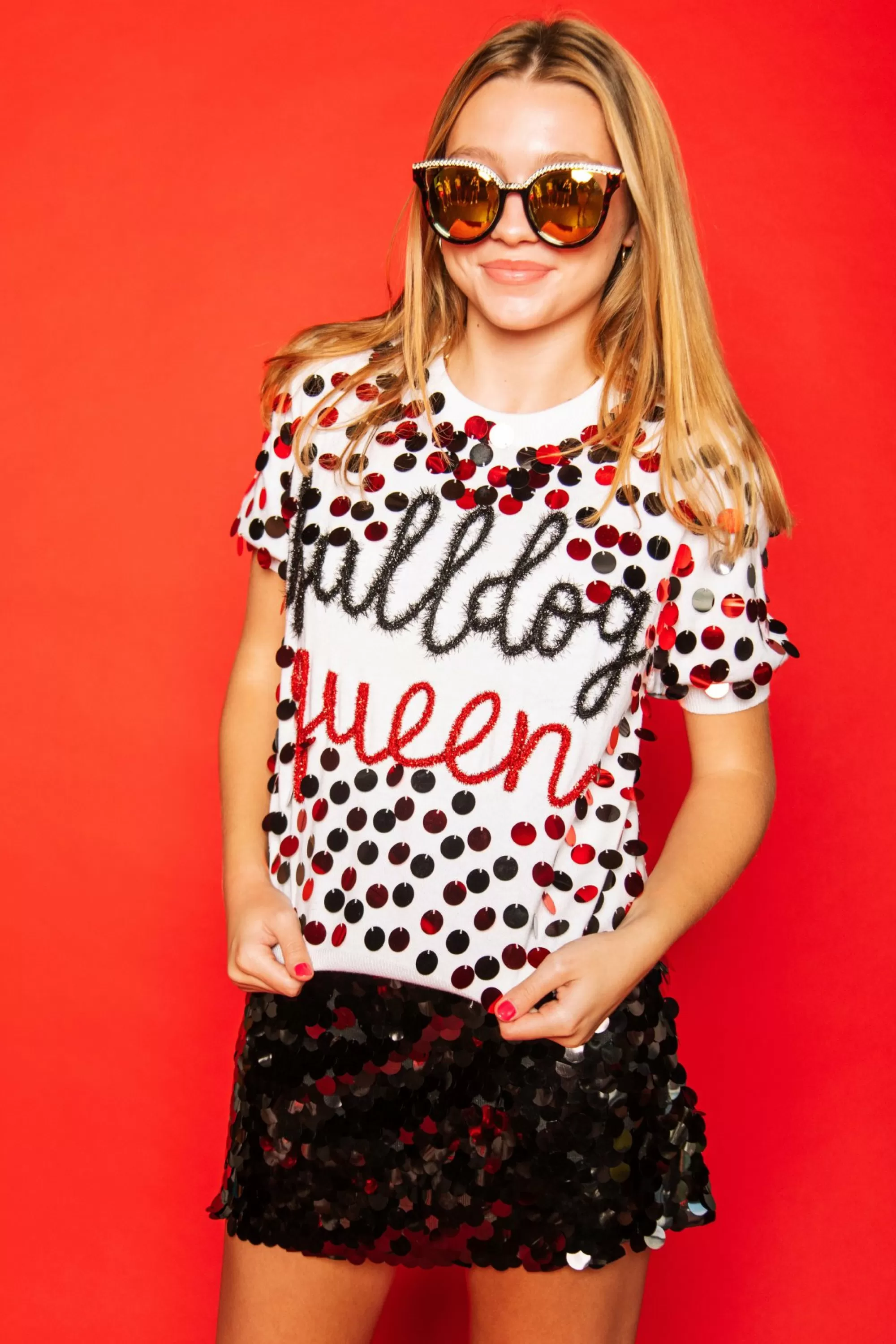 Queen Of Sparkles Black & Red Dog Queen Paillette Sweater