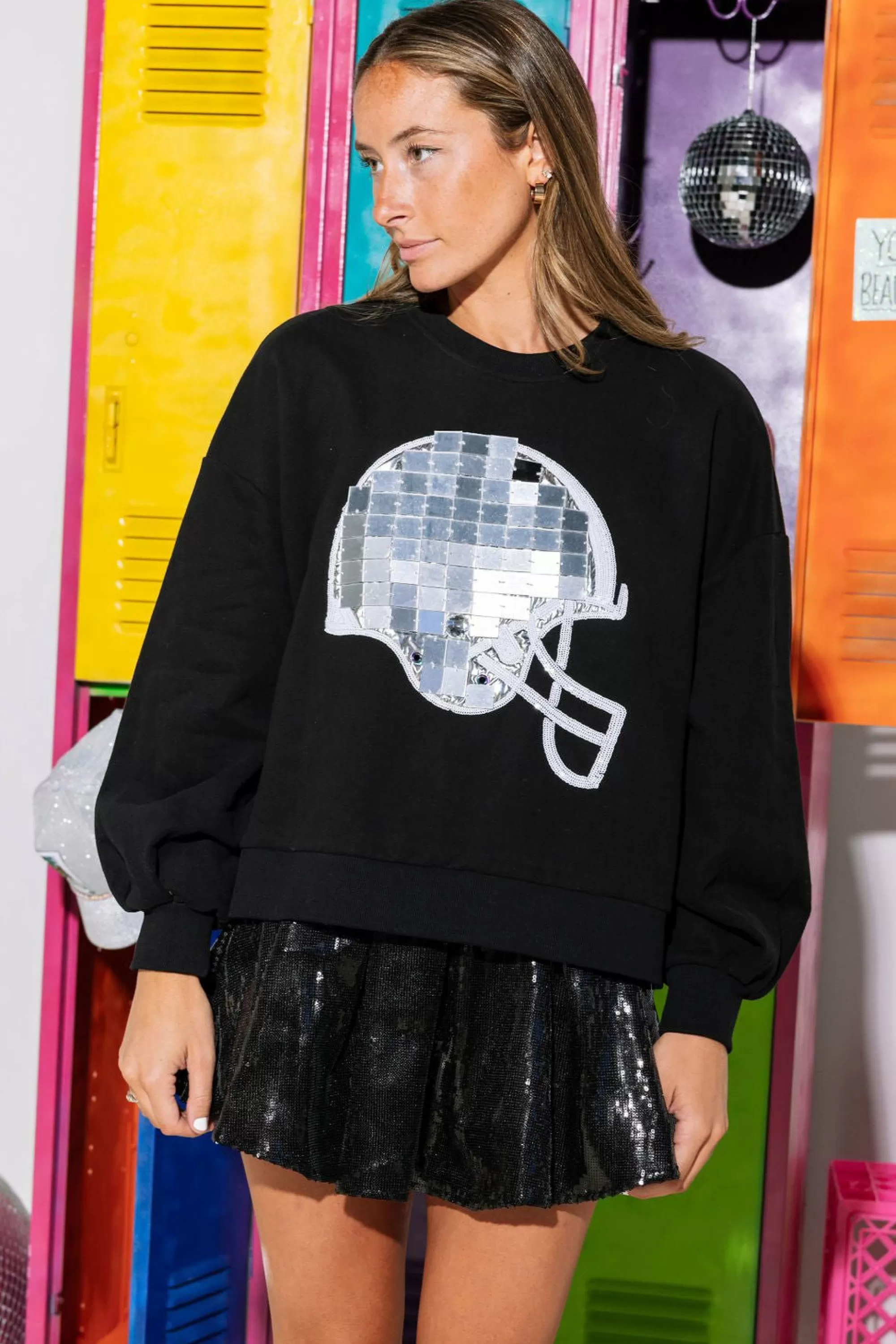 Queen Of Sparkles Black & Silver Mirror Helmet Sweatshirt