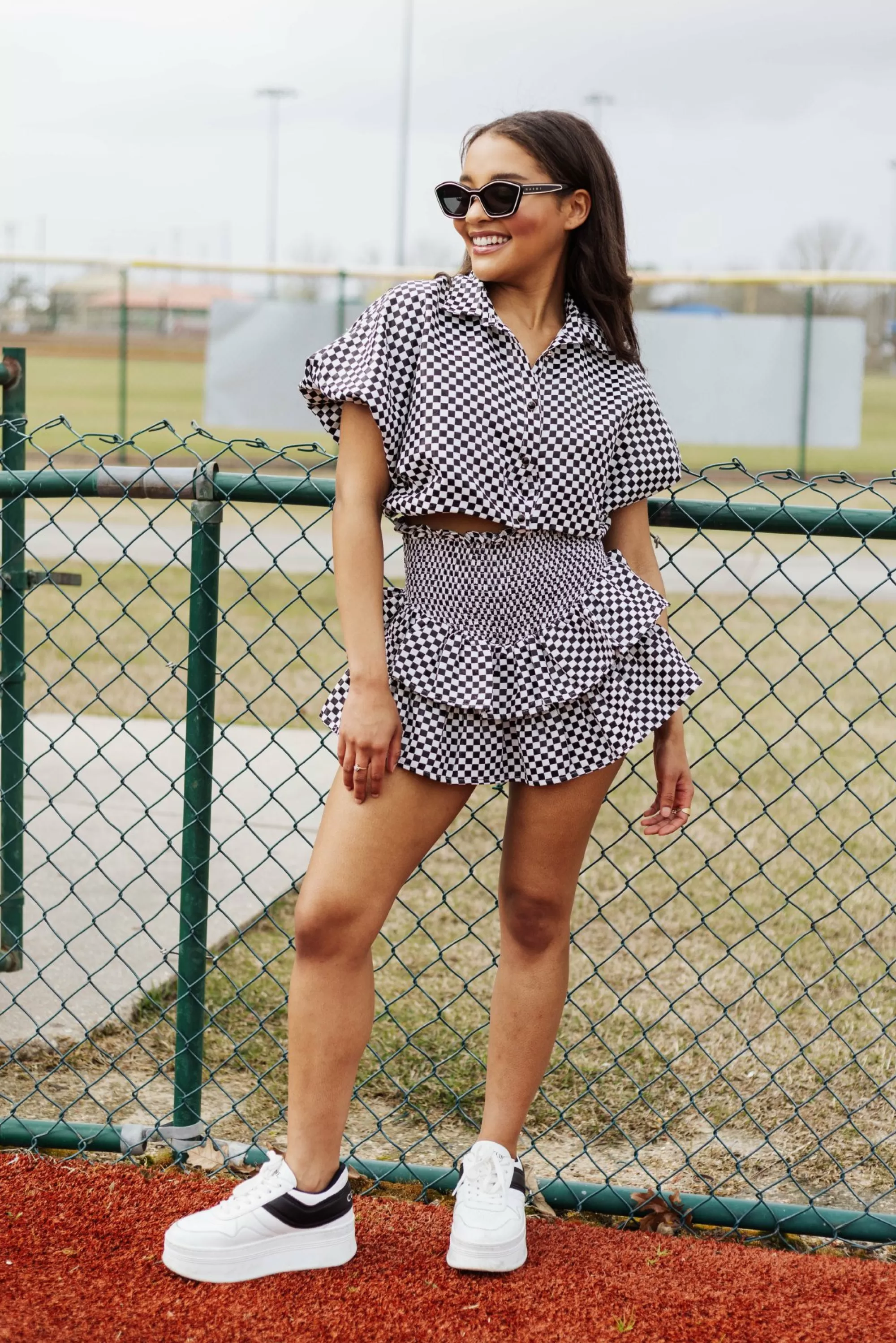 Queen Of Sparkles Black & White Checkered Bubble Top