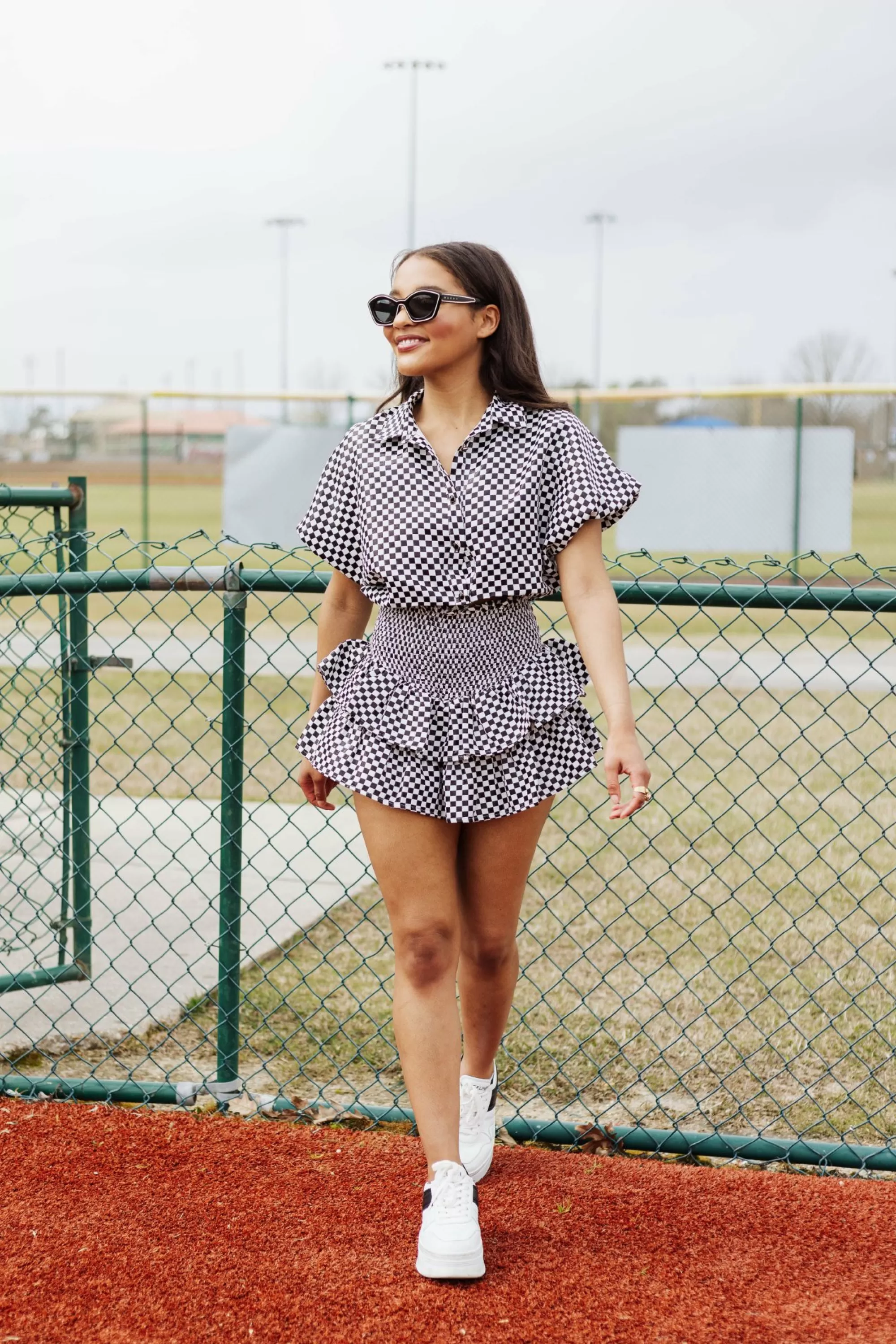 Queen Of Sparkles Black & White Checkered Bubble Top