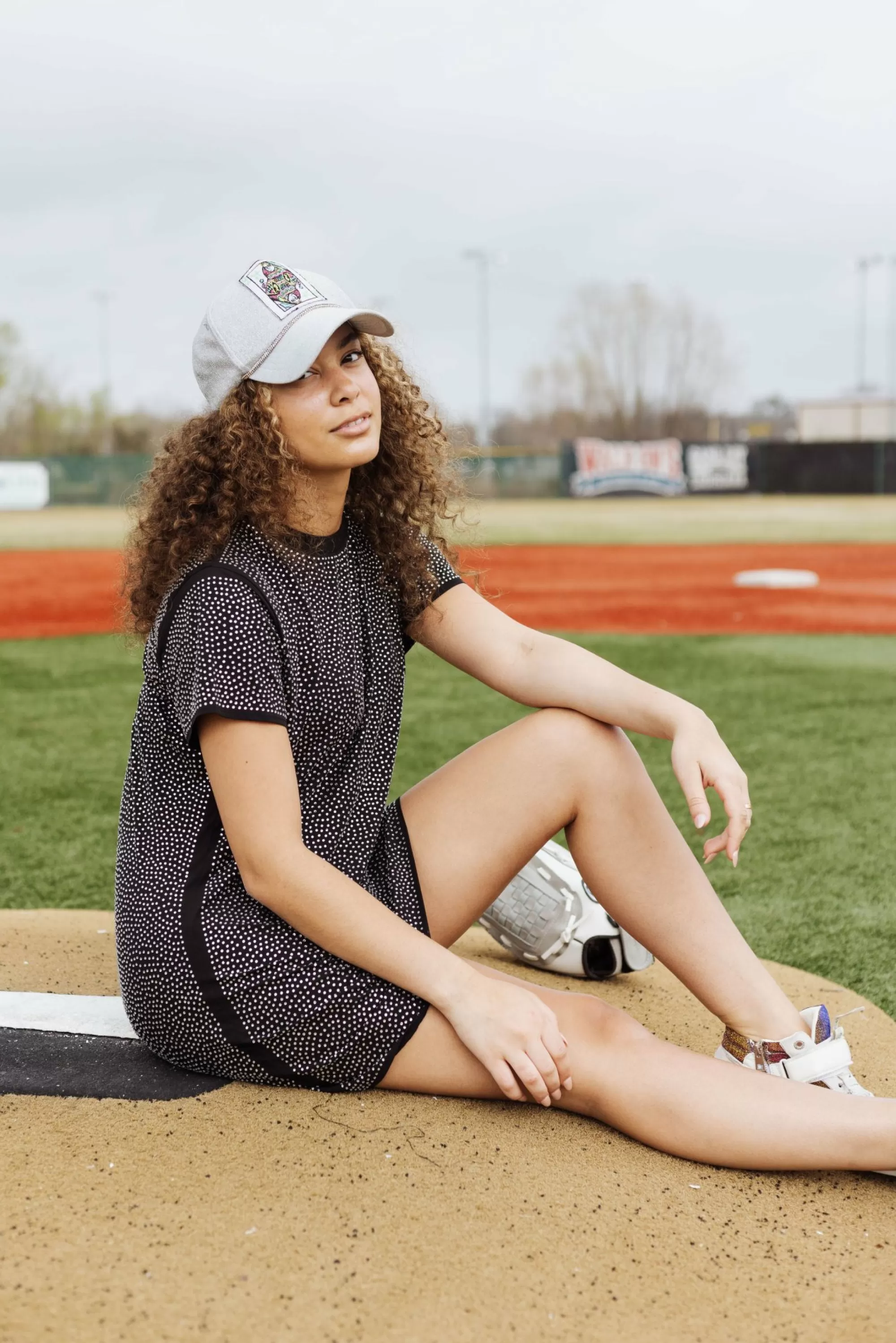 Queen Of Sparkles Black Active Rhinestone Tee Dress