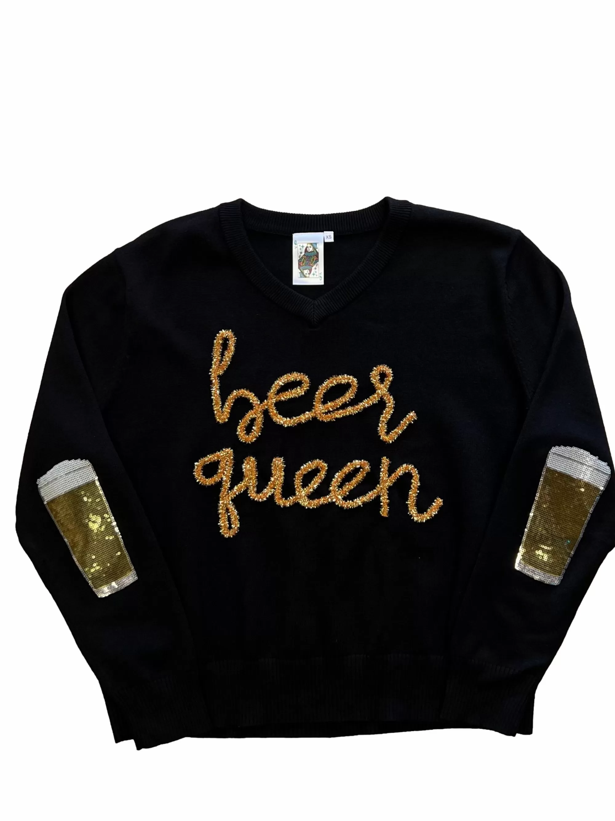 Queen Of Sparkles Black Beer Queen Sweater