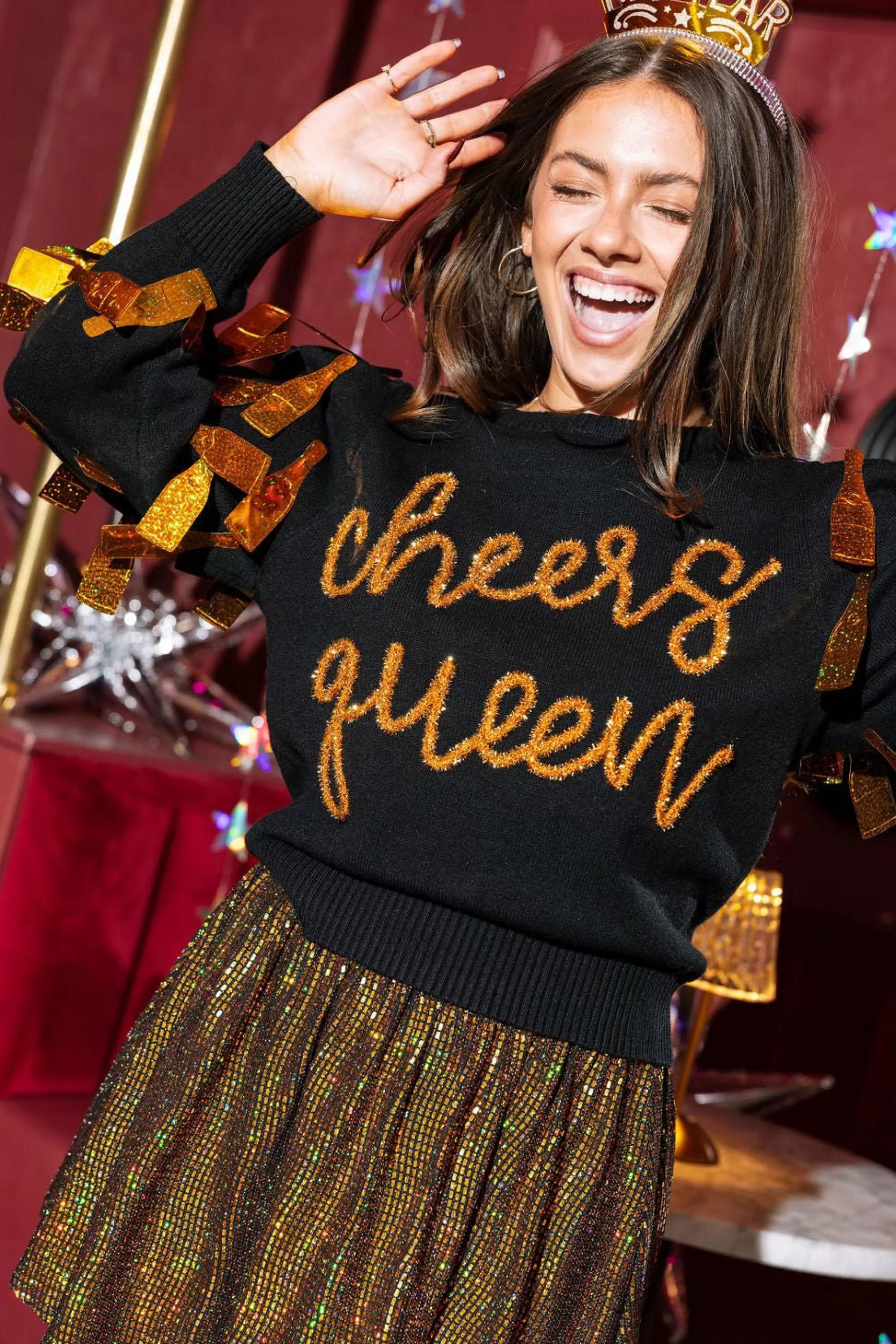 Queen Of Sparkles Black Paillette Cheers Queen Sweater