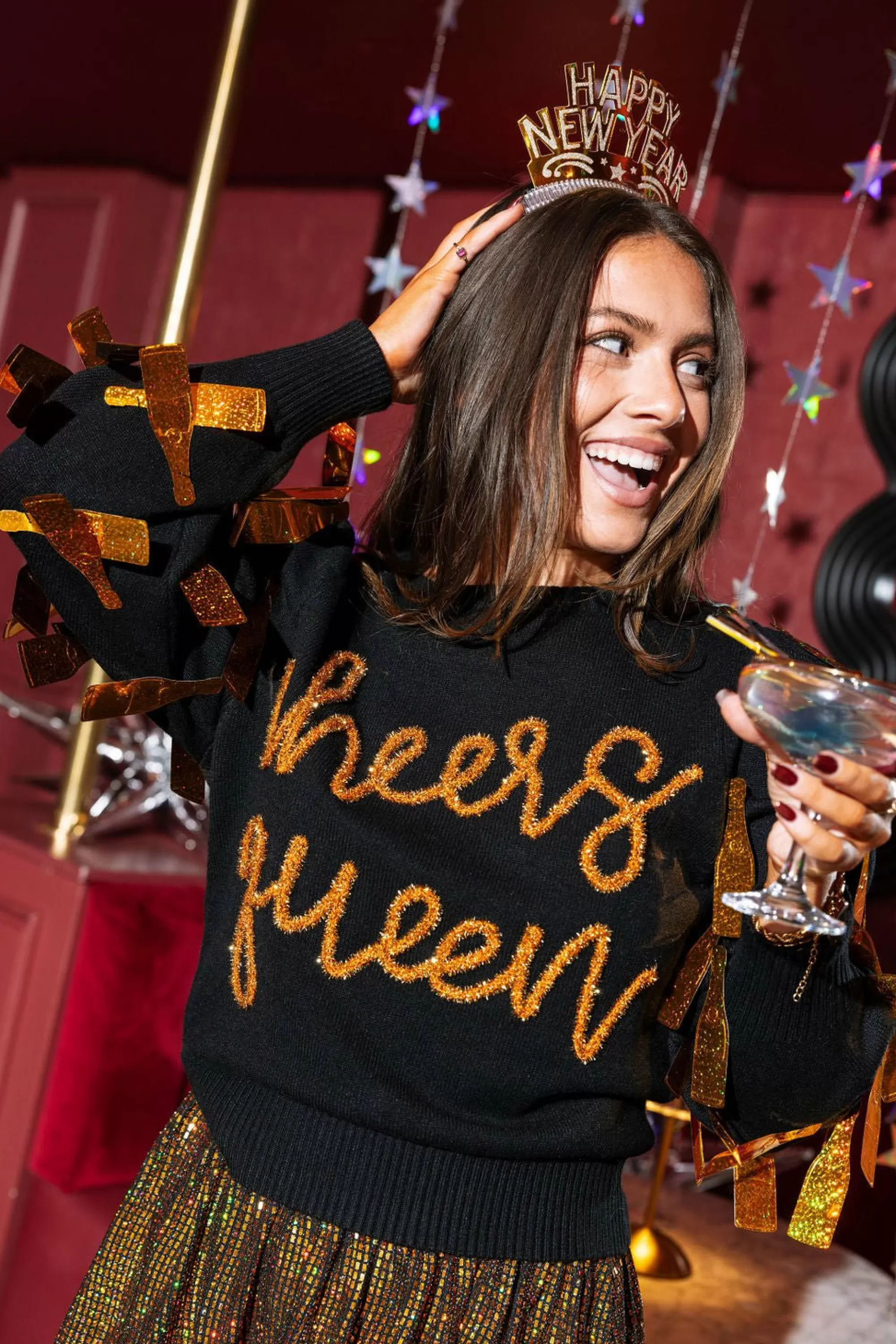 Queen Of Sparkles Black Paillette Cheers Queen Sweater