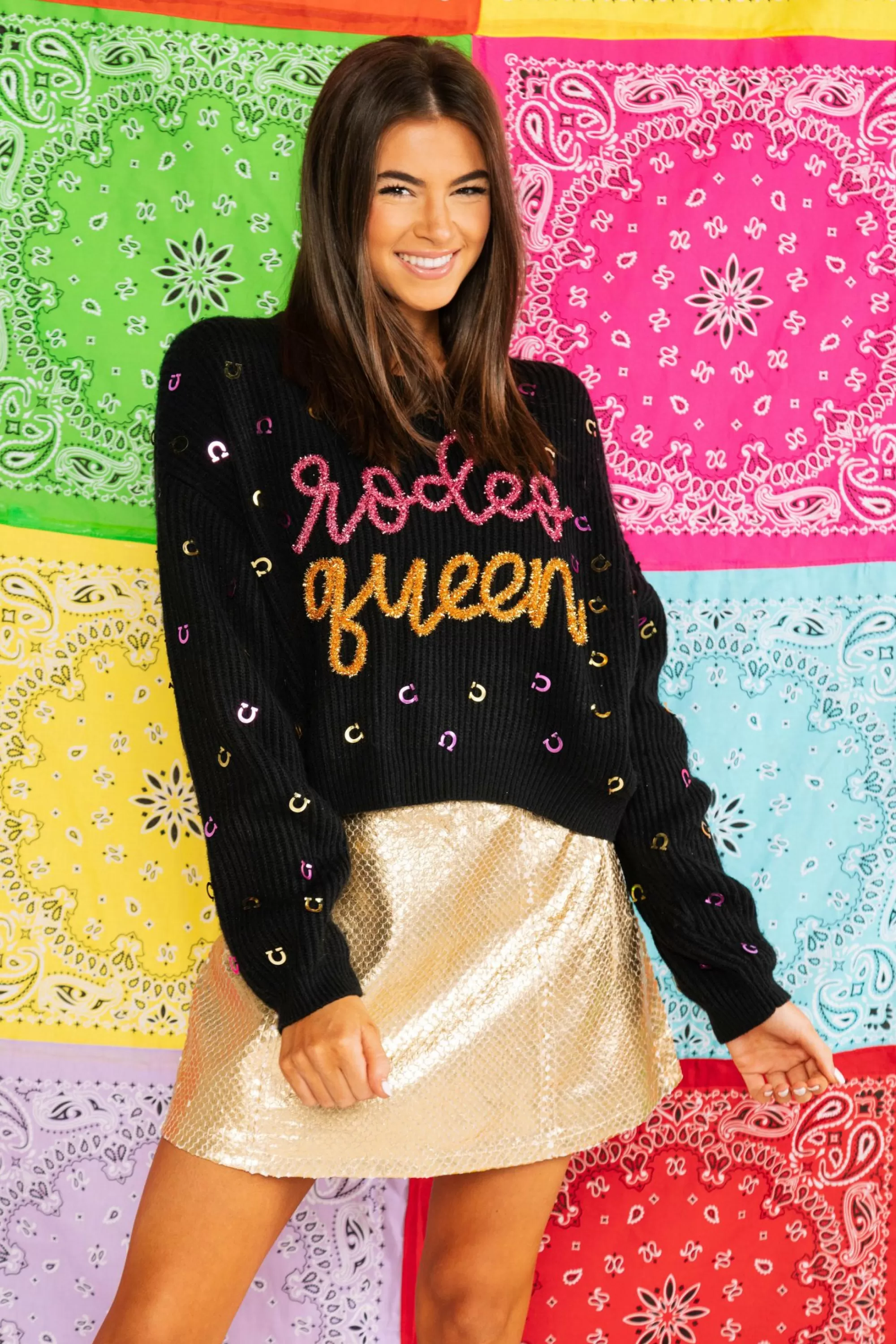 Queen Of Sparkles Black Rodeo Queen Sweater