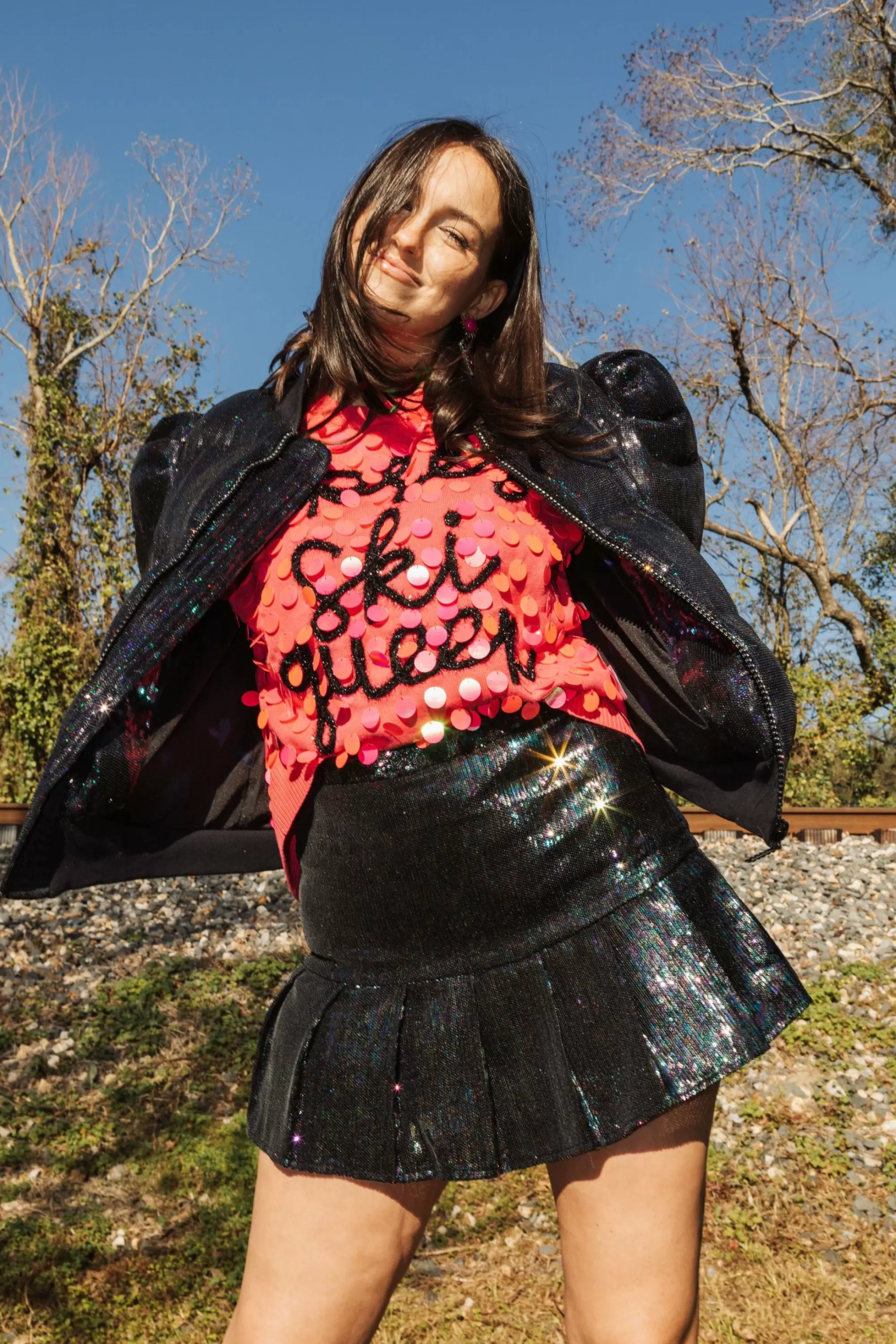 Queen Of Sparkles Black Sequin Flounce Skirt