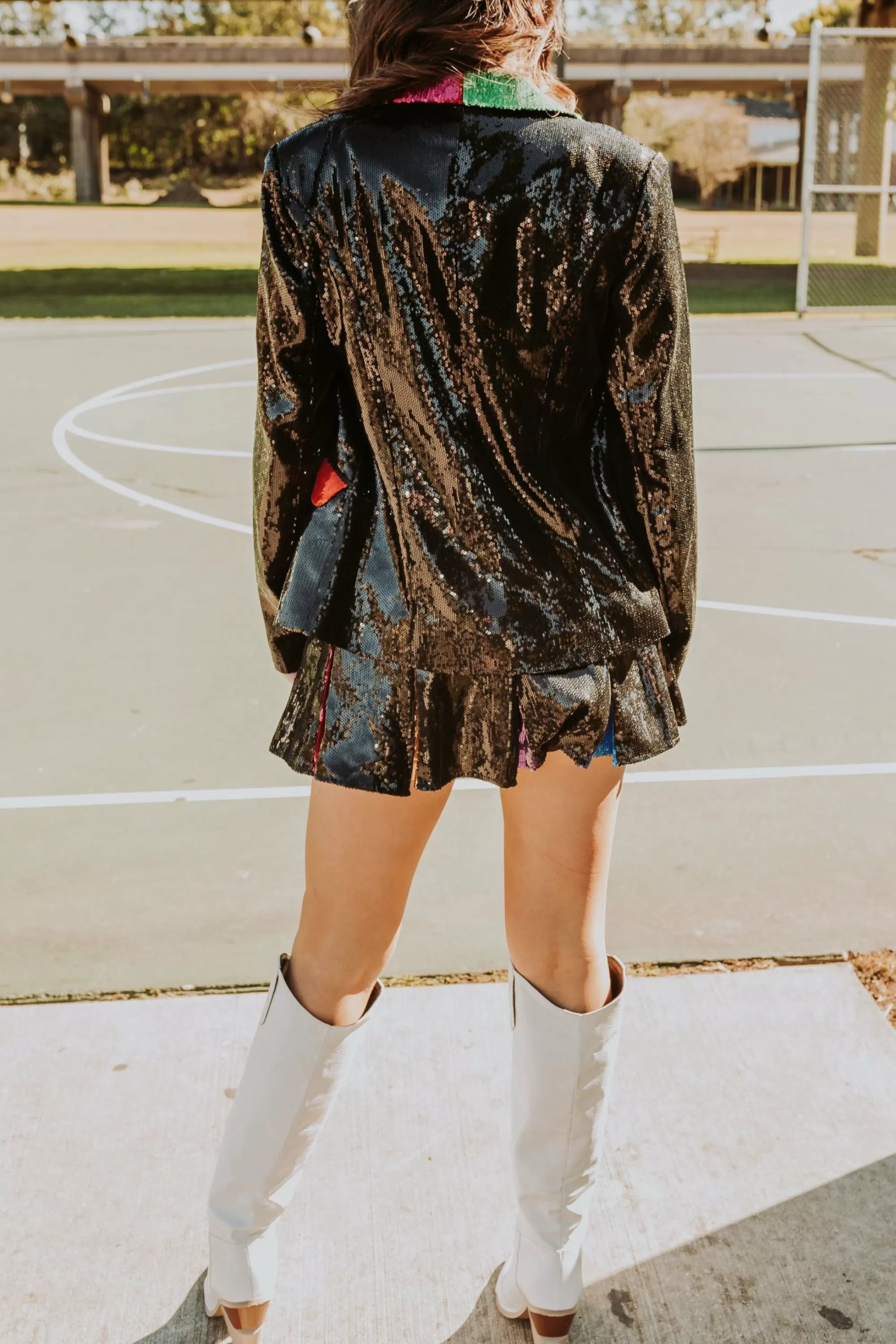 Queen Of Sparkles Black Sequin Rainbow Pleat Skort