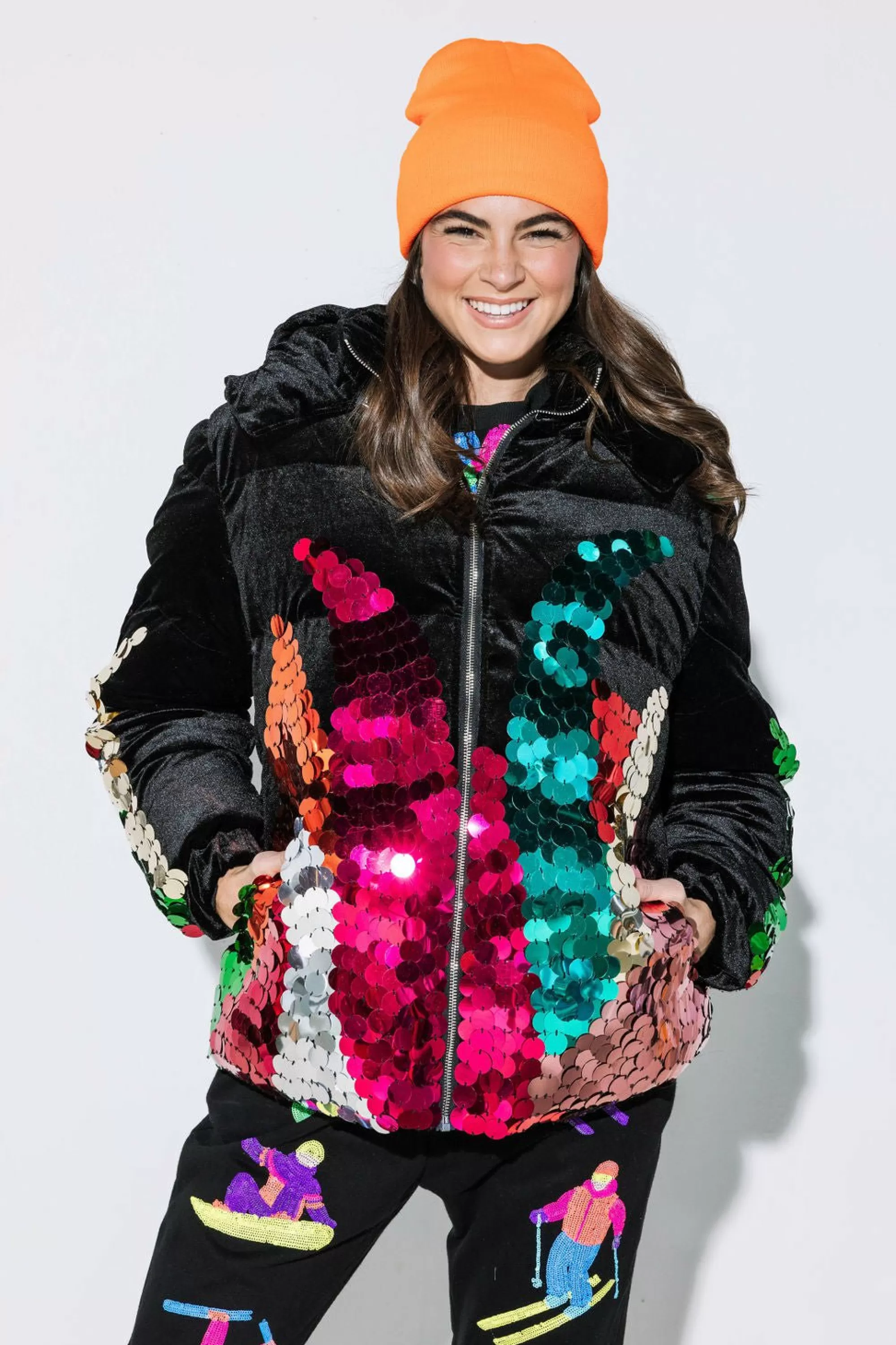 Queen Of Sparkles Black Velvet Sequin Pailette Puffer