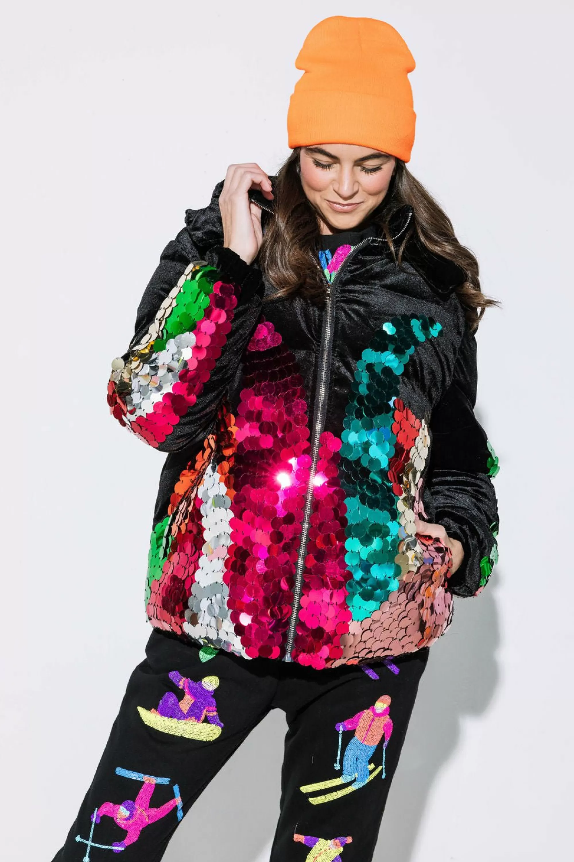 Queen Of Sparkles Black Velvet Sequin Pailette Puffer