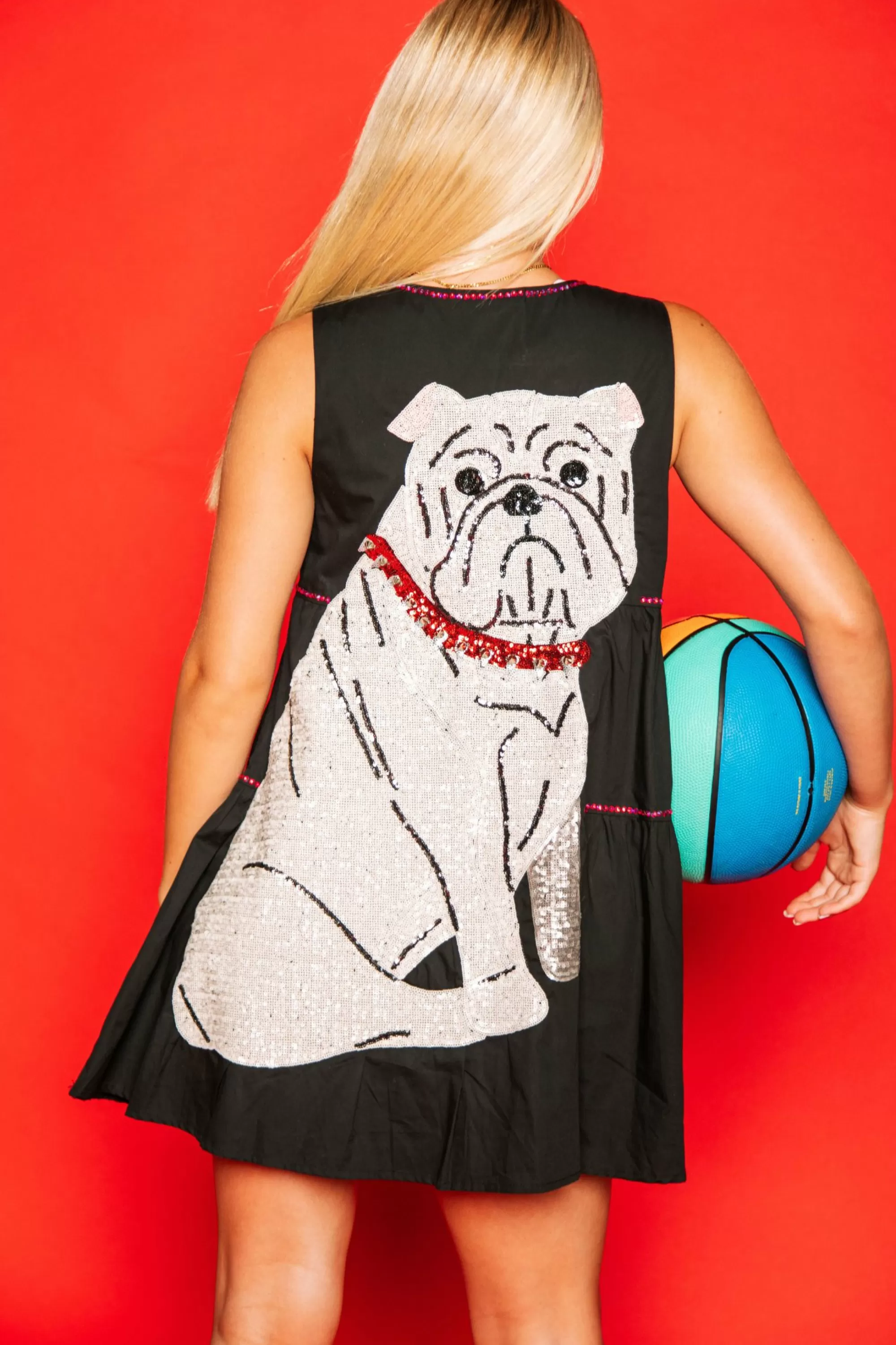 Queen Of Sparkles Black With White Dog Back Dress