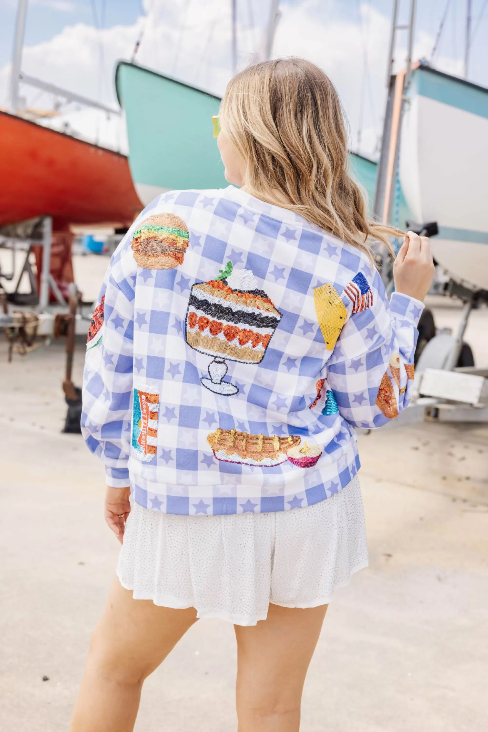 Queen Of Sparkles Blue & White Usa Picnic Sweatshirt