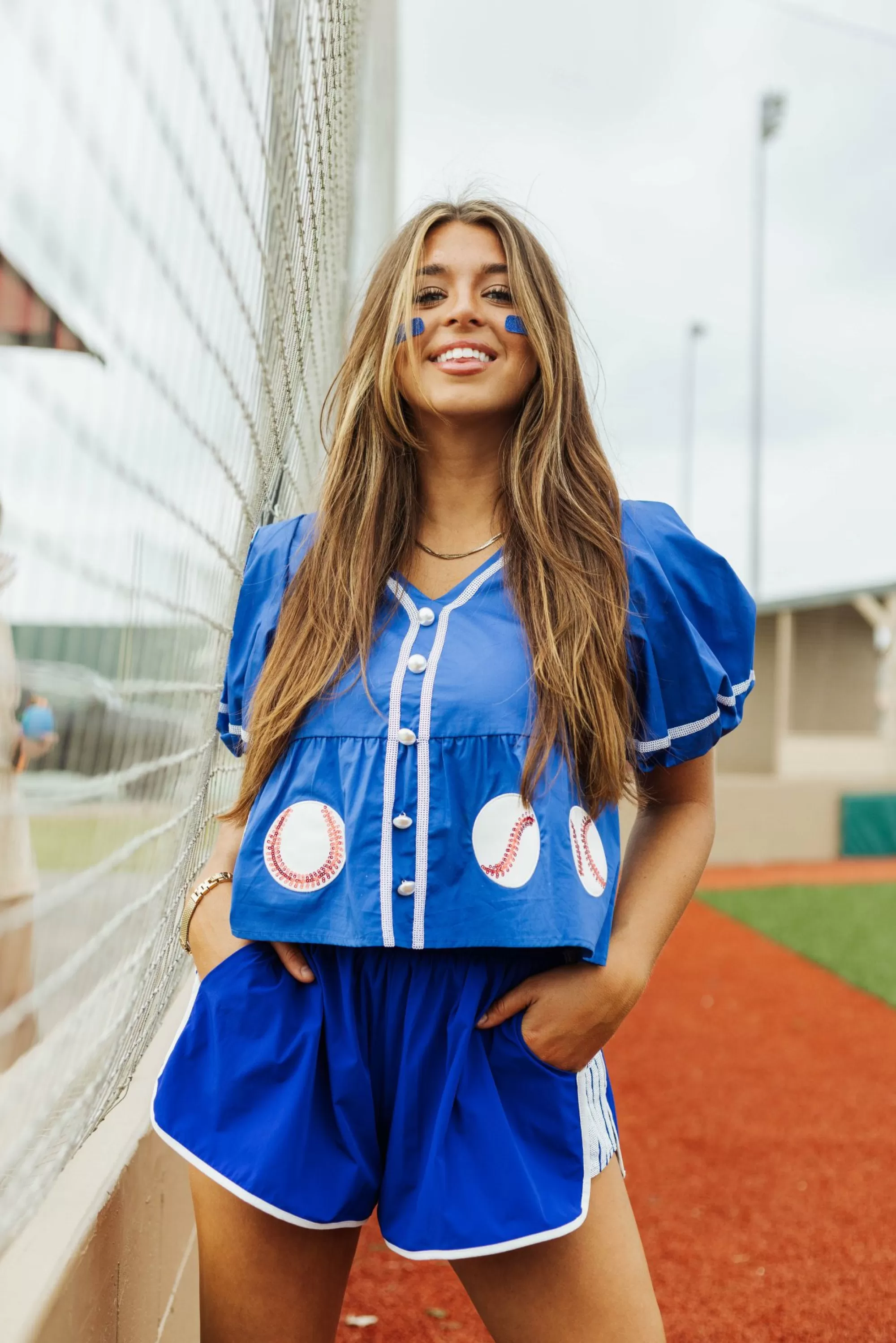 Queen Of Sparkles Blue Peplum Baseball Top