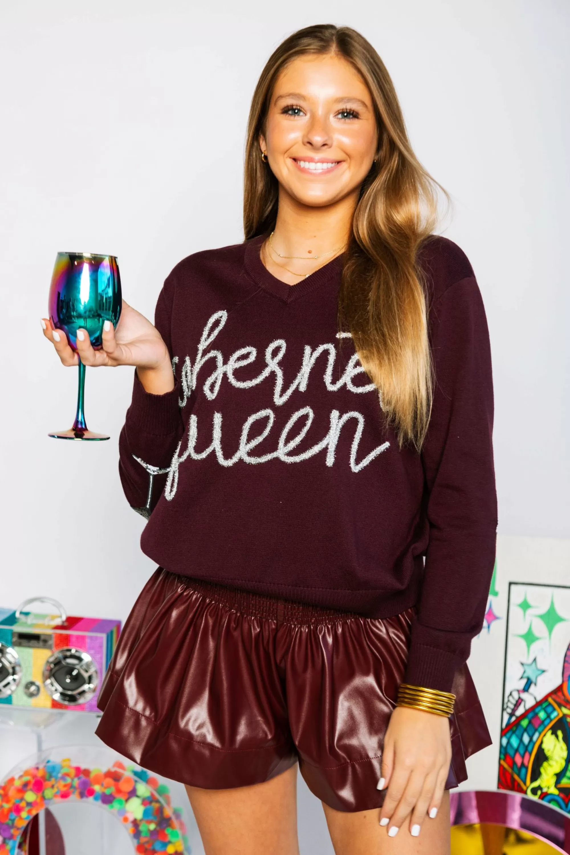 Queen Of Sparkles Cabernet Queen Sweater