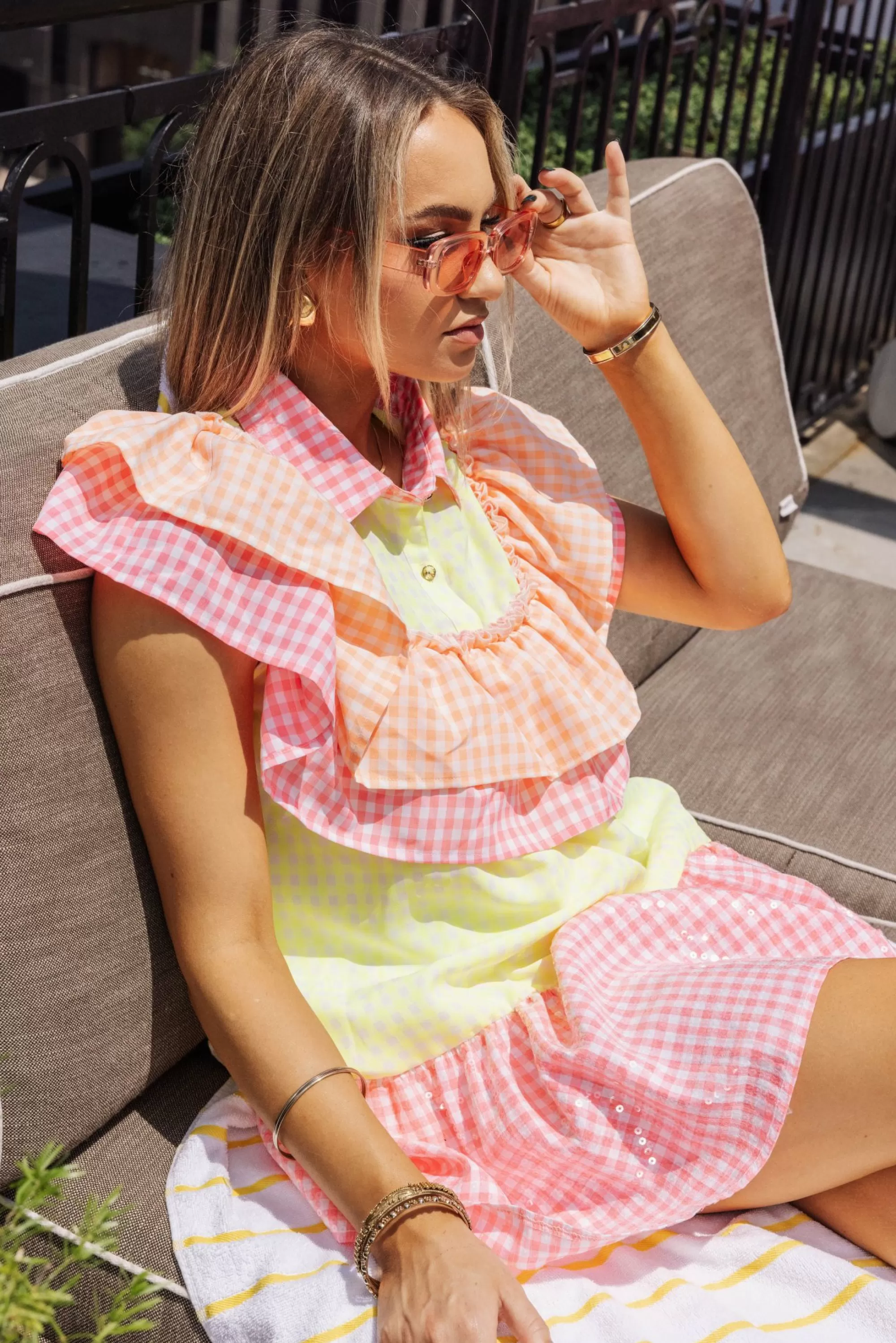 Queen Of Sparkles Checkered Ruffle Dress