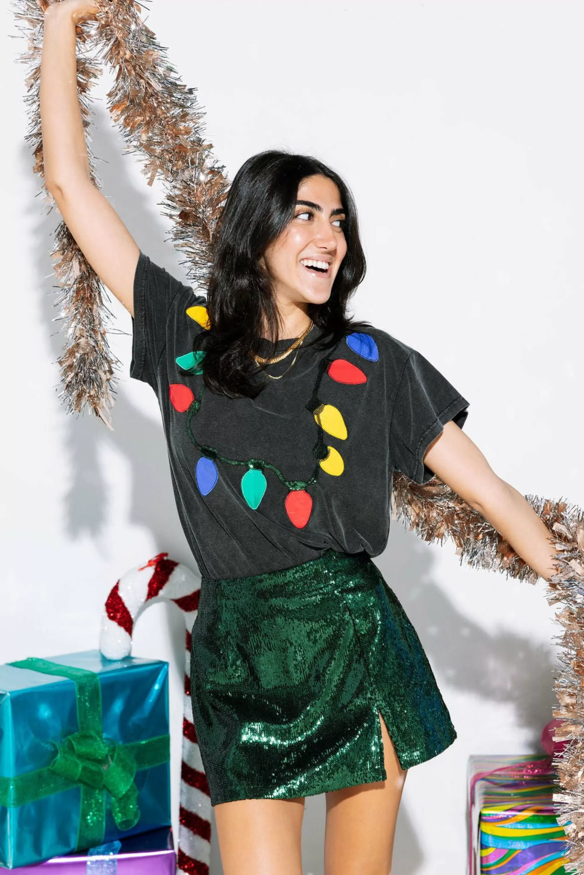 Queen Of Sparkles Christmas Light Necklace Tee