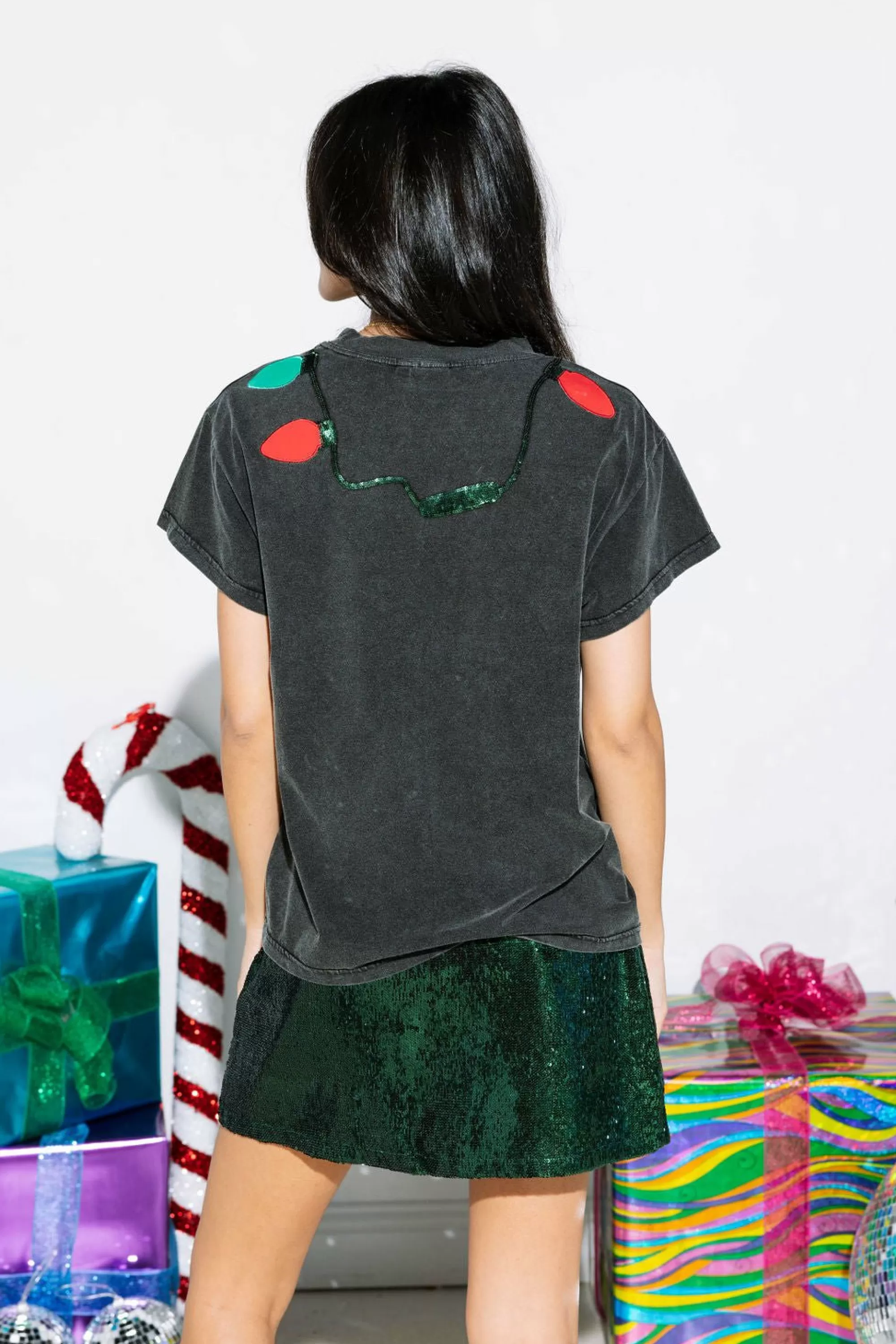 Queen Of Sparkles Christmas Light Necklace Tee