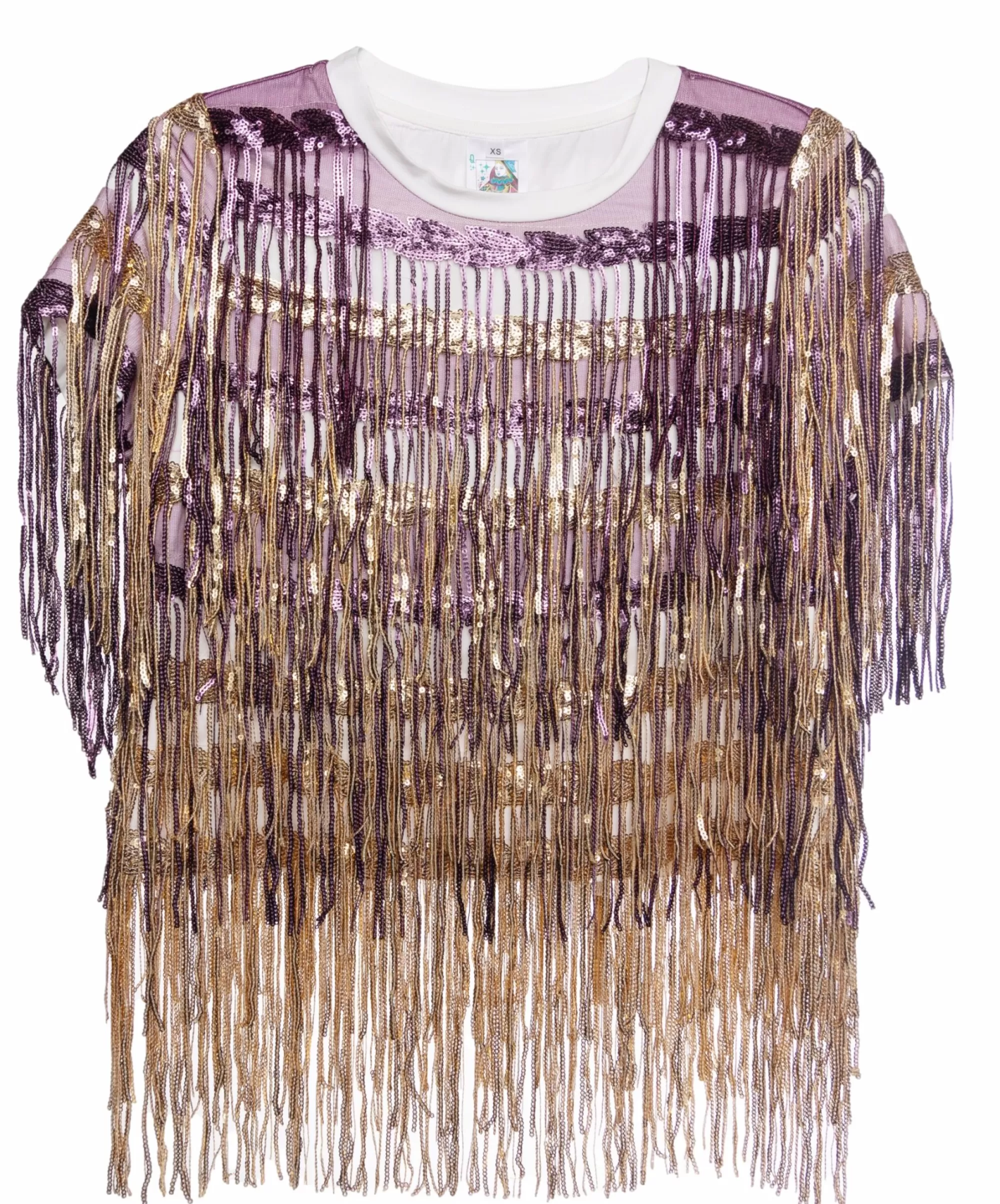 Queen Of Sparkles Full Sequin Fringe Purple & Gold Tee