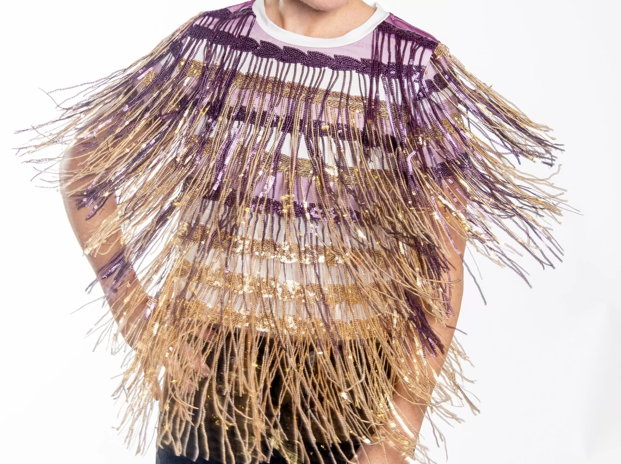 Queen Of Sparkles Full Sequin Fringe Purple & Gold Tee