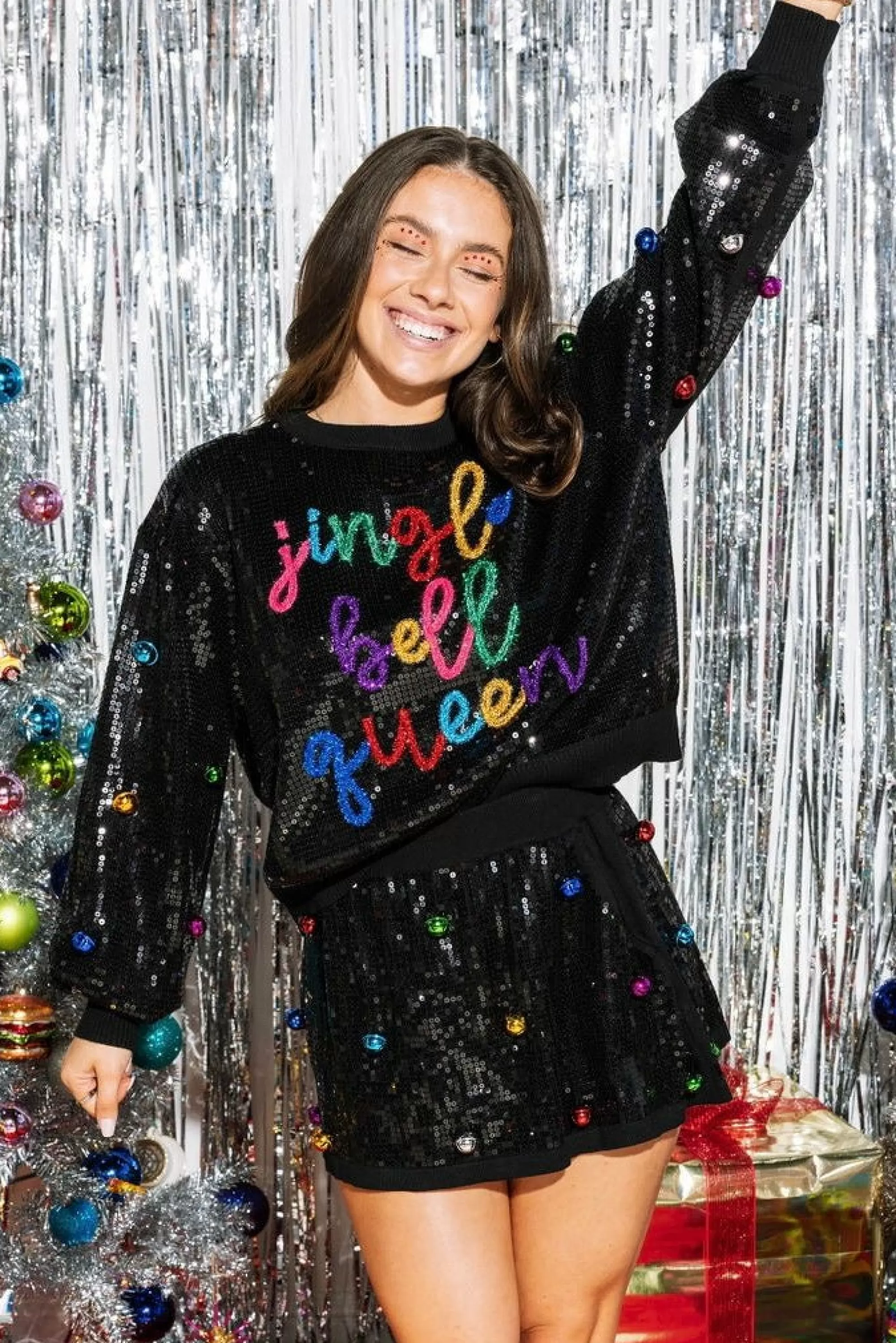 Queen Of Sparkles Full Sequin Jingle Bell Queen Sweater