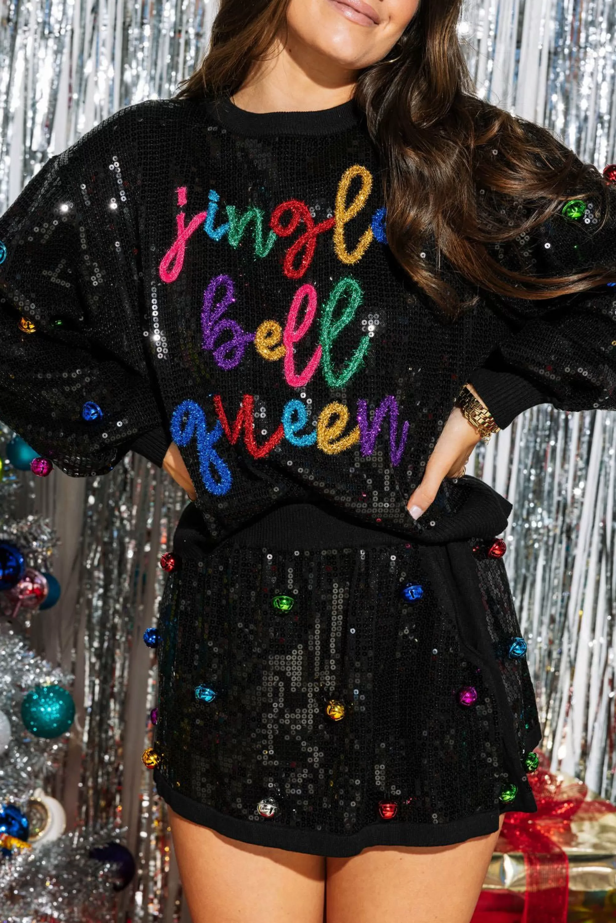 Queen Of Sparkles Full Sequin Jingle Bell Queen Sweater