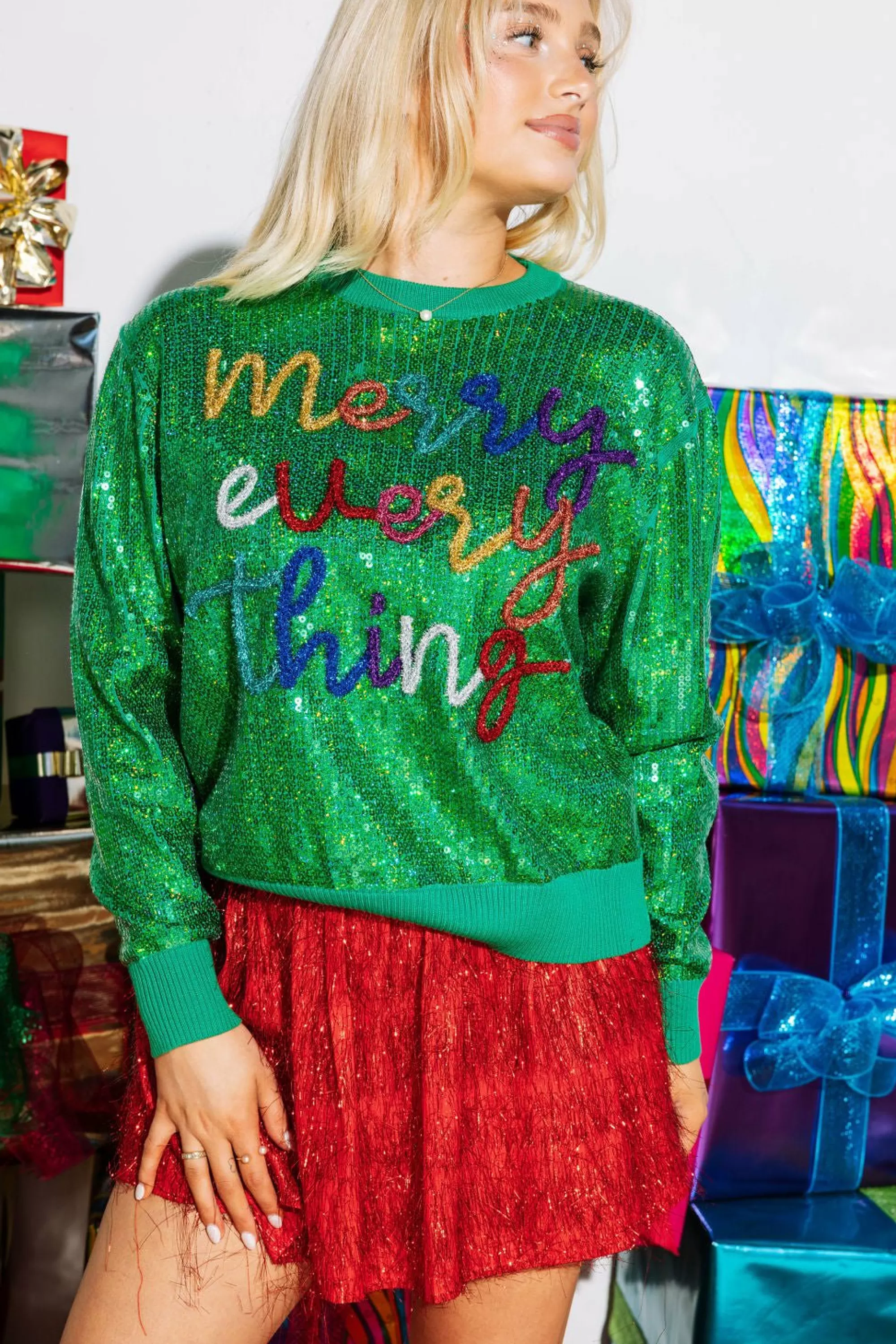 Queen Of Sparkles Full Sequin Merry Everything Sweater