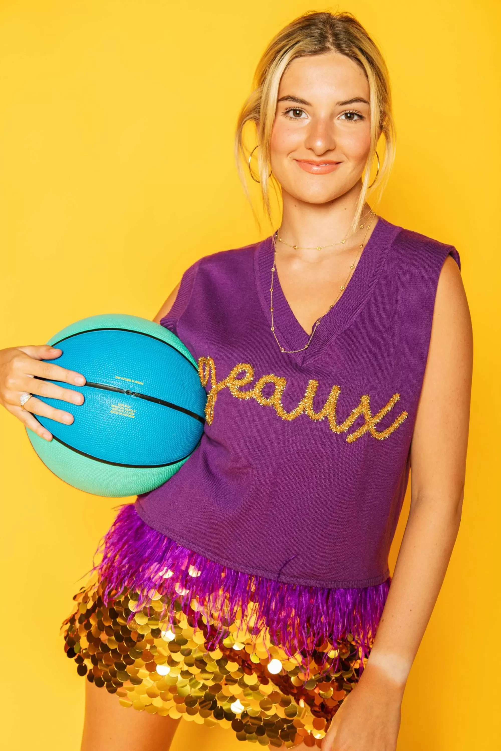 Queen Of Sparkles Geaux' Purple Feather Sweater Tank With Tiger