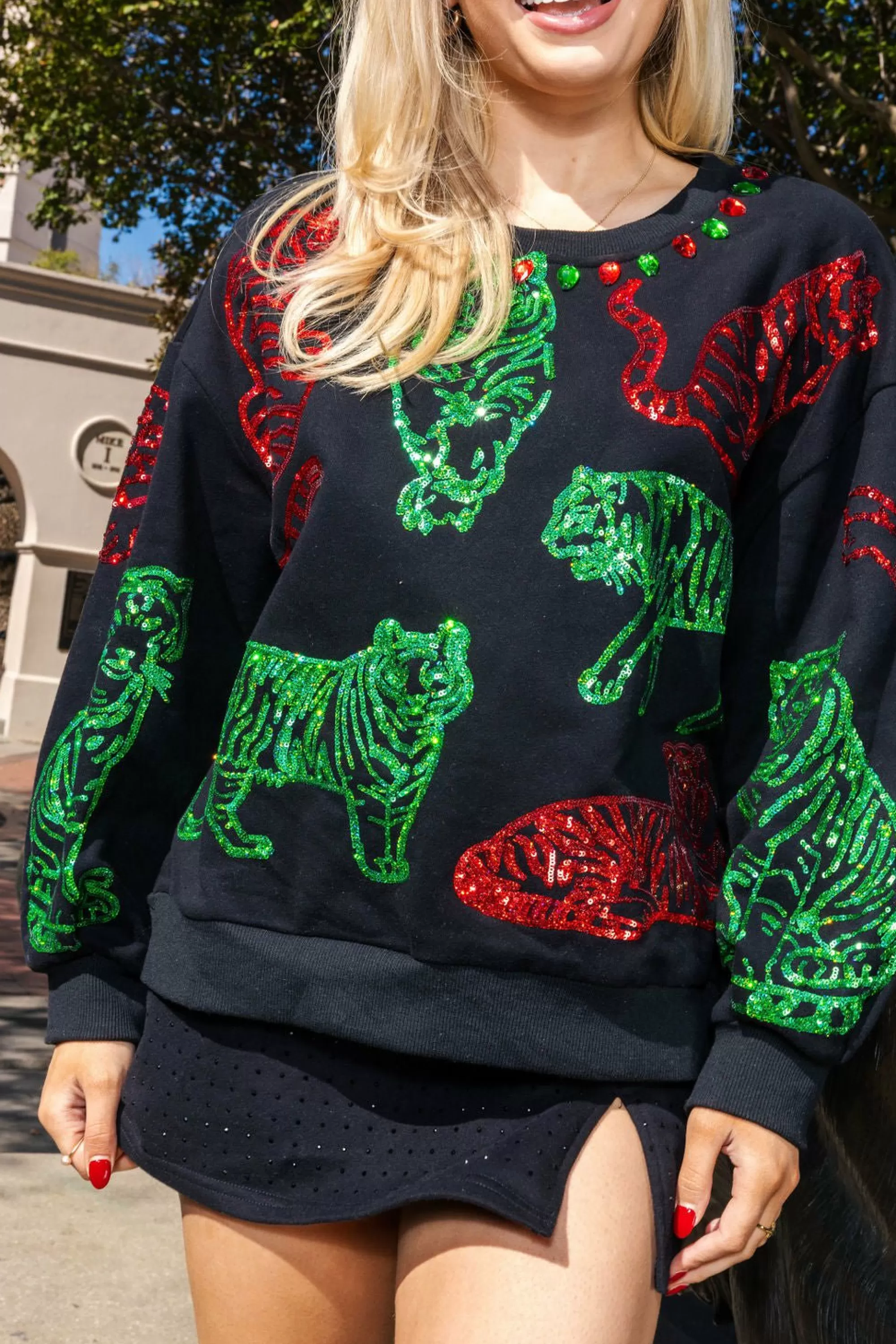 Queen Of Sparkles , Green & Red Tiger Sweatshirt