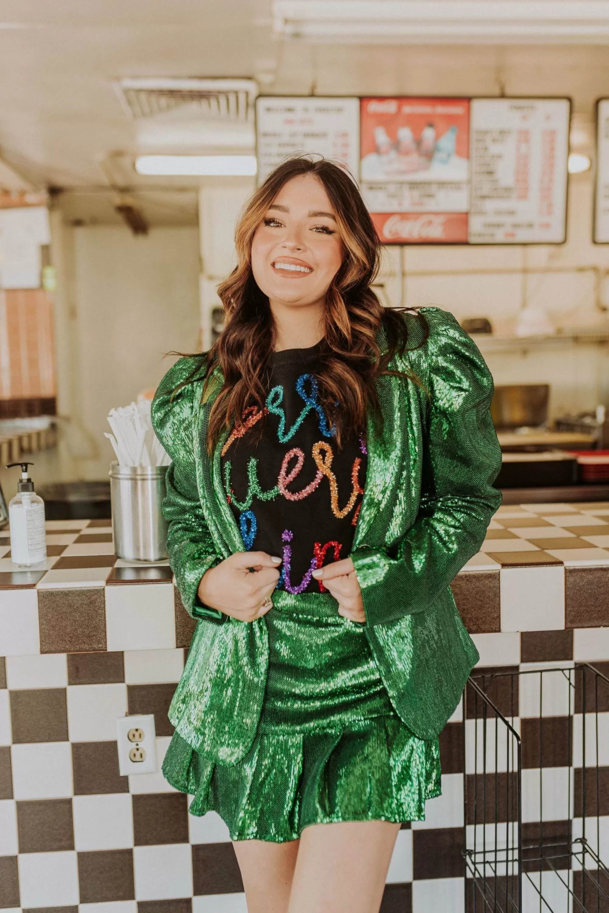 Queen Of Sparkles Green Poof Sleeve Sequin Blazer