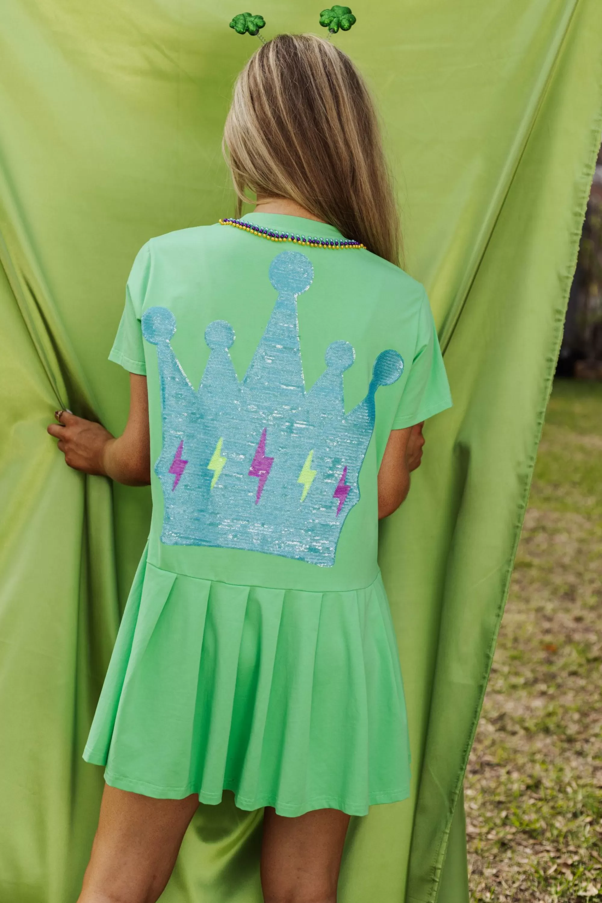 Queen Of Sparkles Green Tee Crown Dress