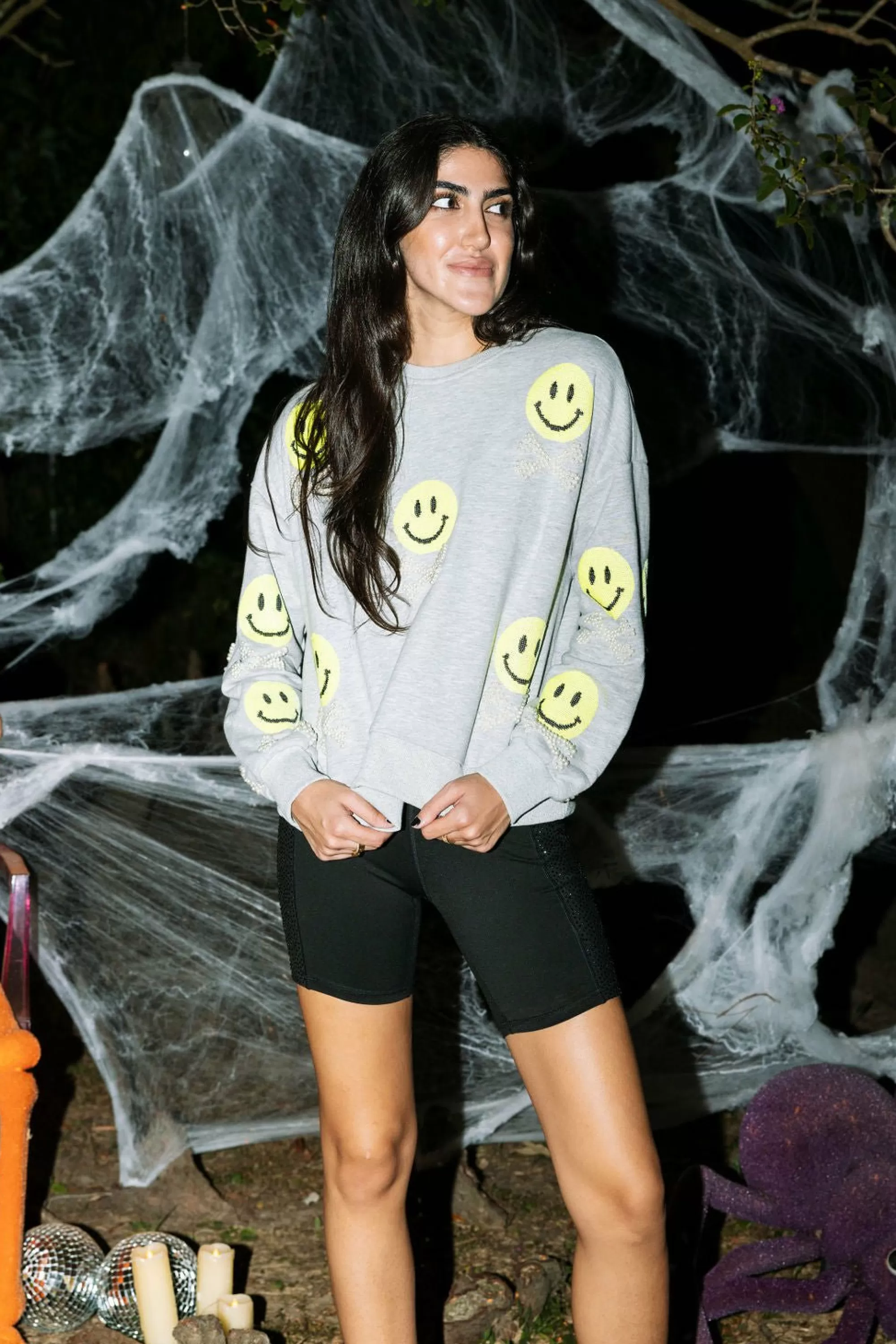 Queen Of Sparkles Grey Smiley & Crossbones Sweatshirt