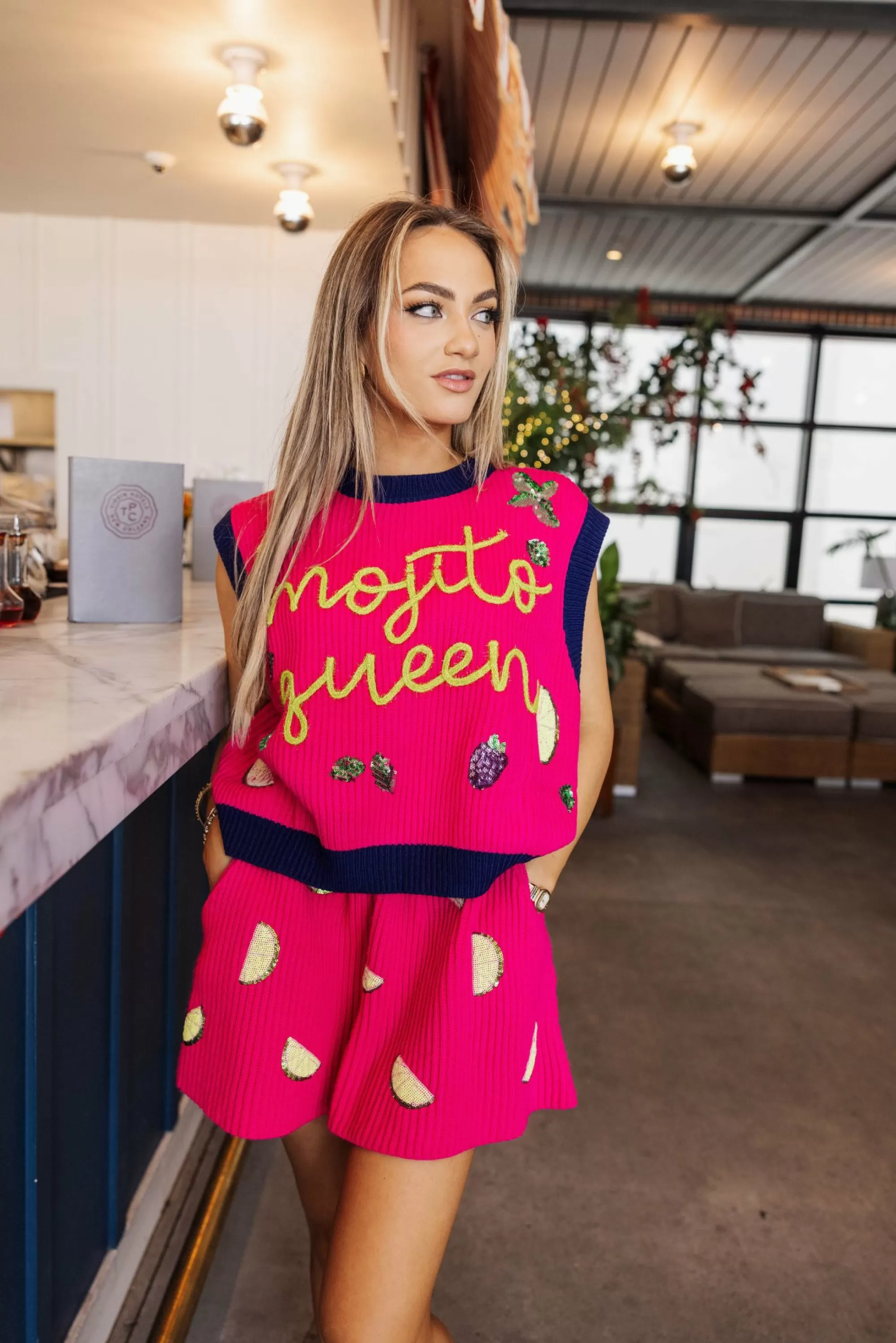 Queen Of Sparkles Hot Pink Lime Sweater Skirt