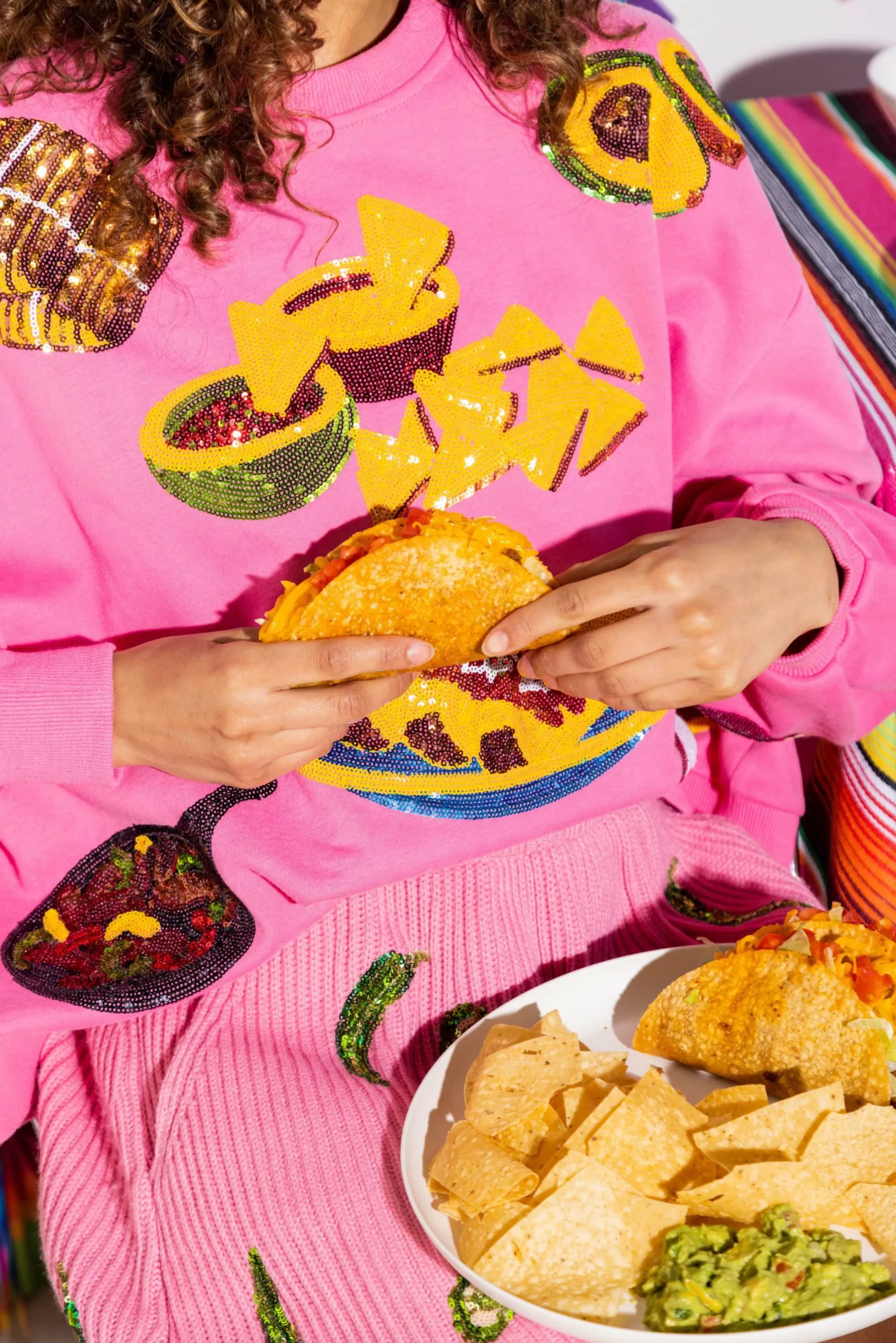 Queen Of Sparkles Hot Pink Mexican Food Sweatshirt