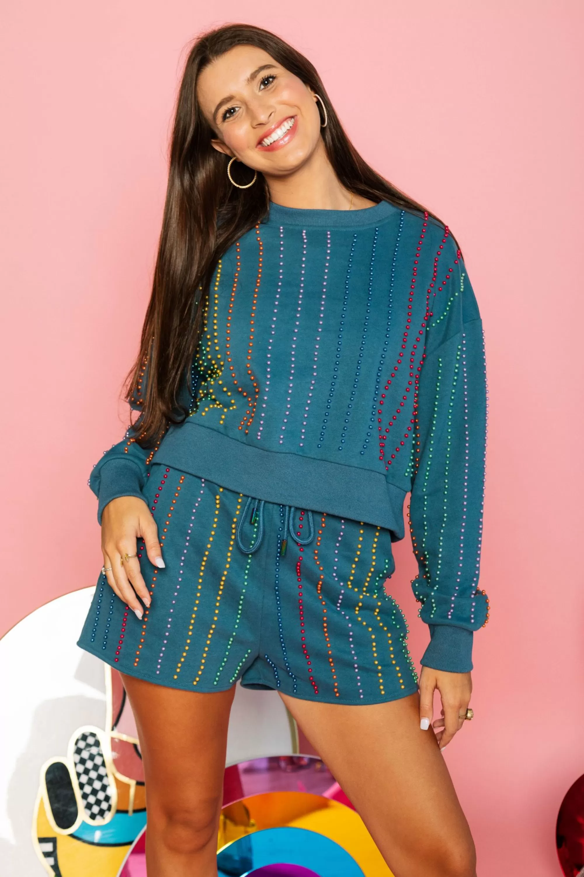 Queen Of Sparkles Indigo & Rainbow Pearl Stripe Sweatshirt