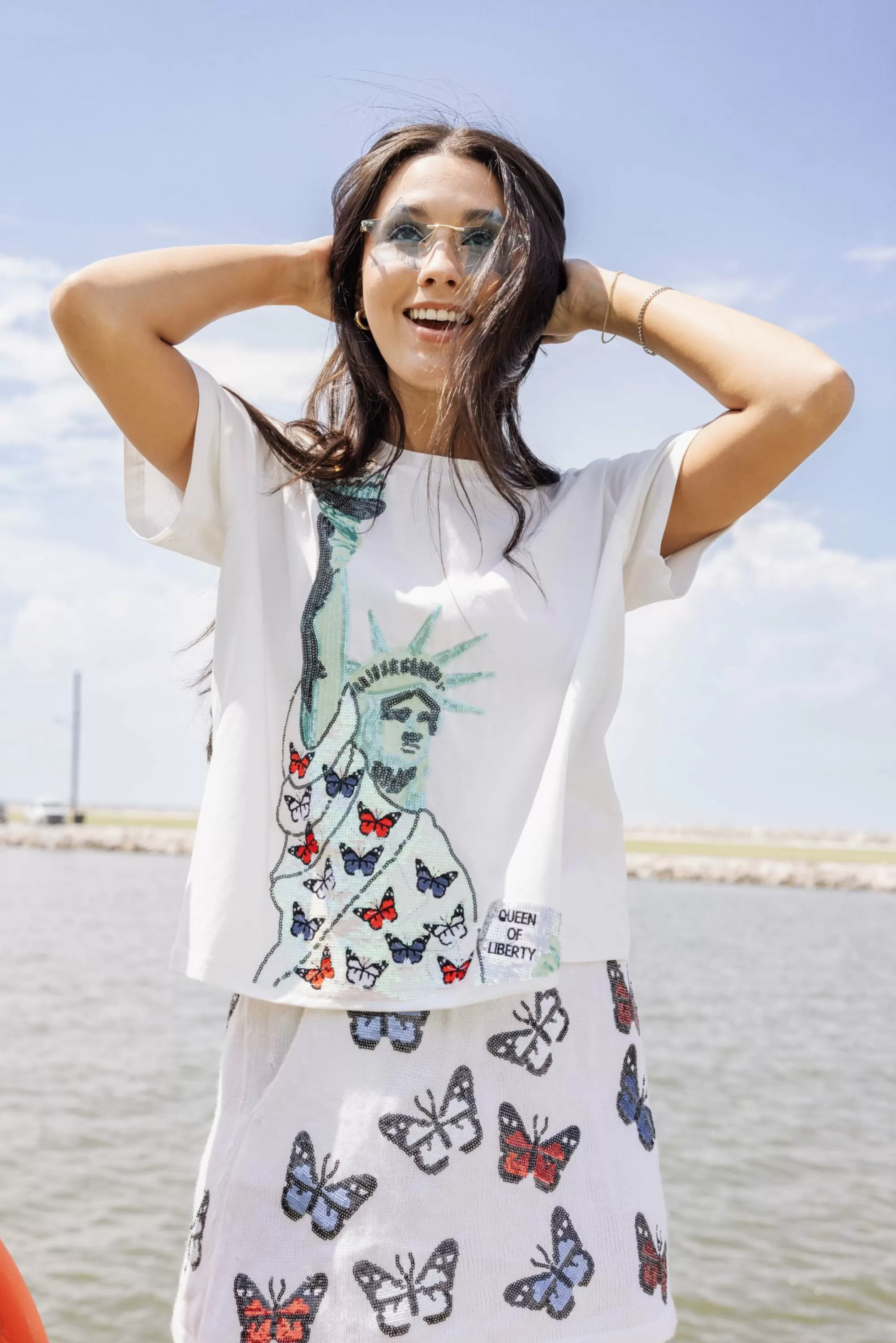 Queen Of Sparkles Lady Liberty Butterfly Tee