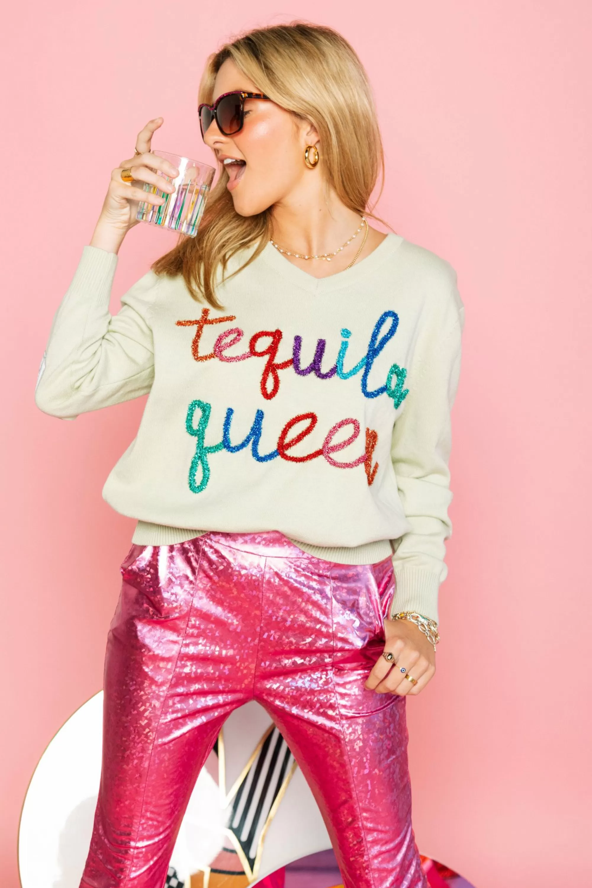 Queen Of Sparkles Light Green Tequila Queen Sweater