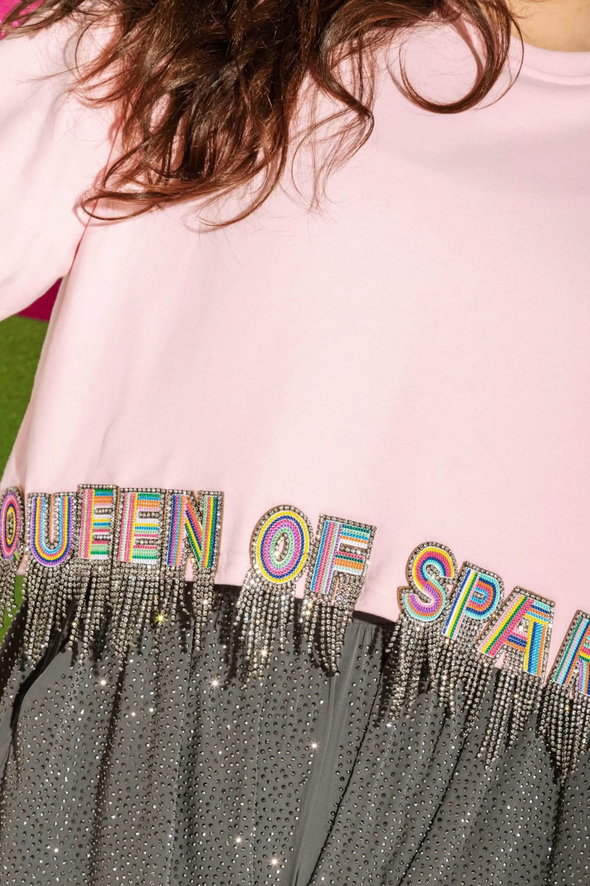 Queen Of Sparkles Light Pink Qos Fringe Sweatshirt