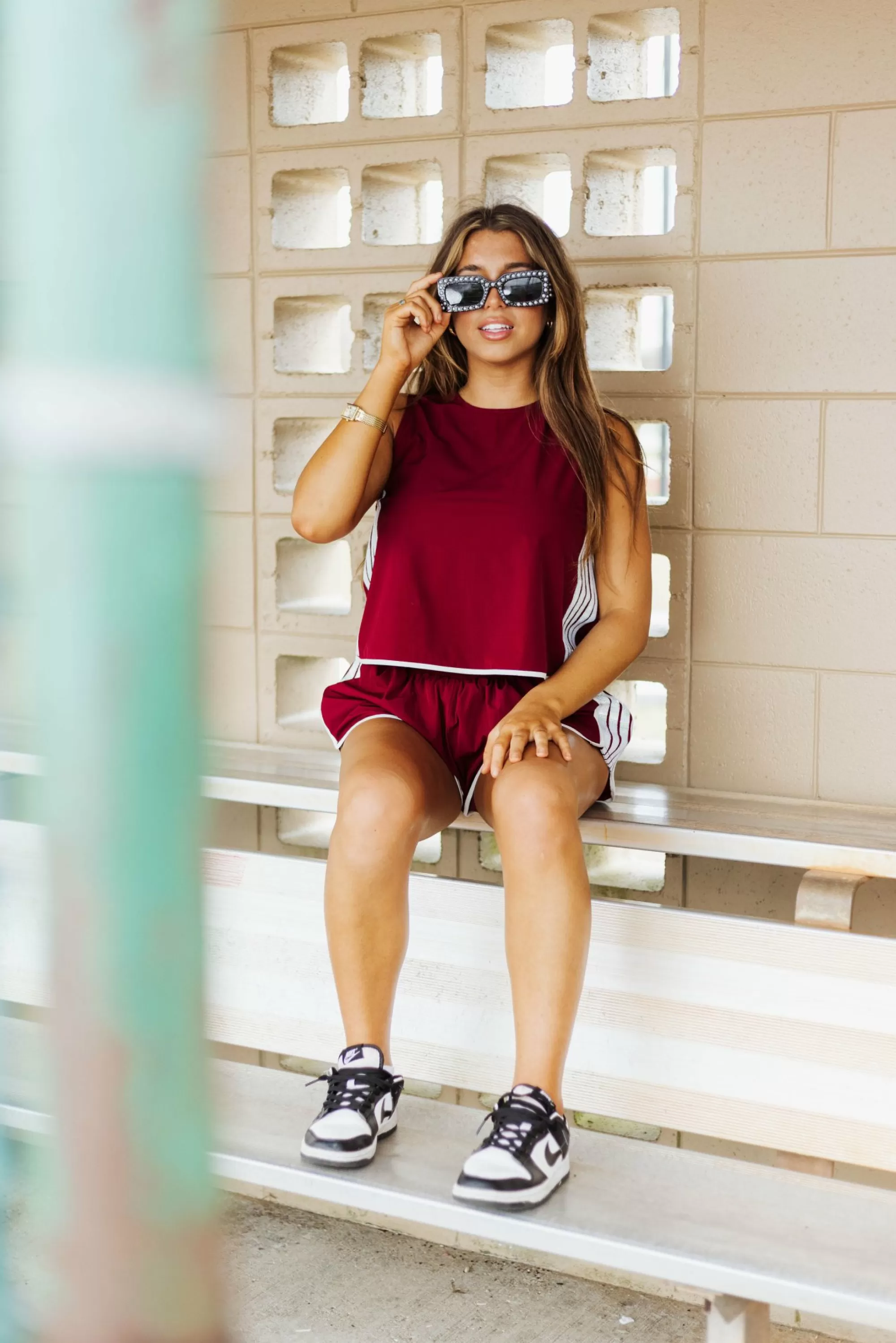 Queen Of Sparkles Maroon & White Side Active Short