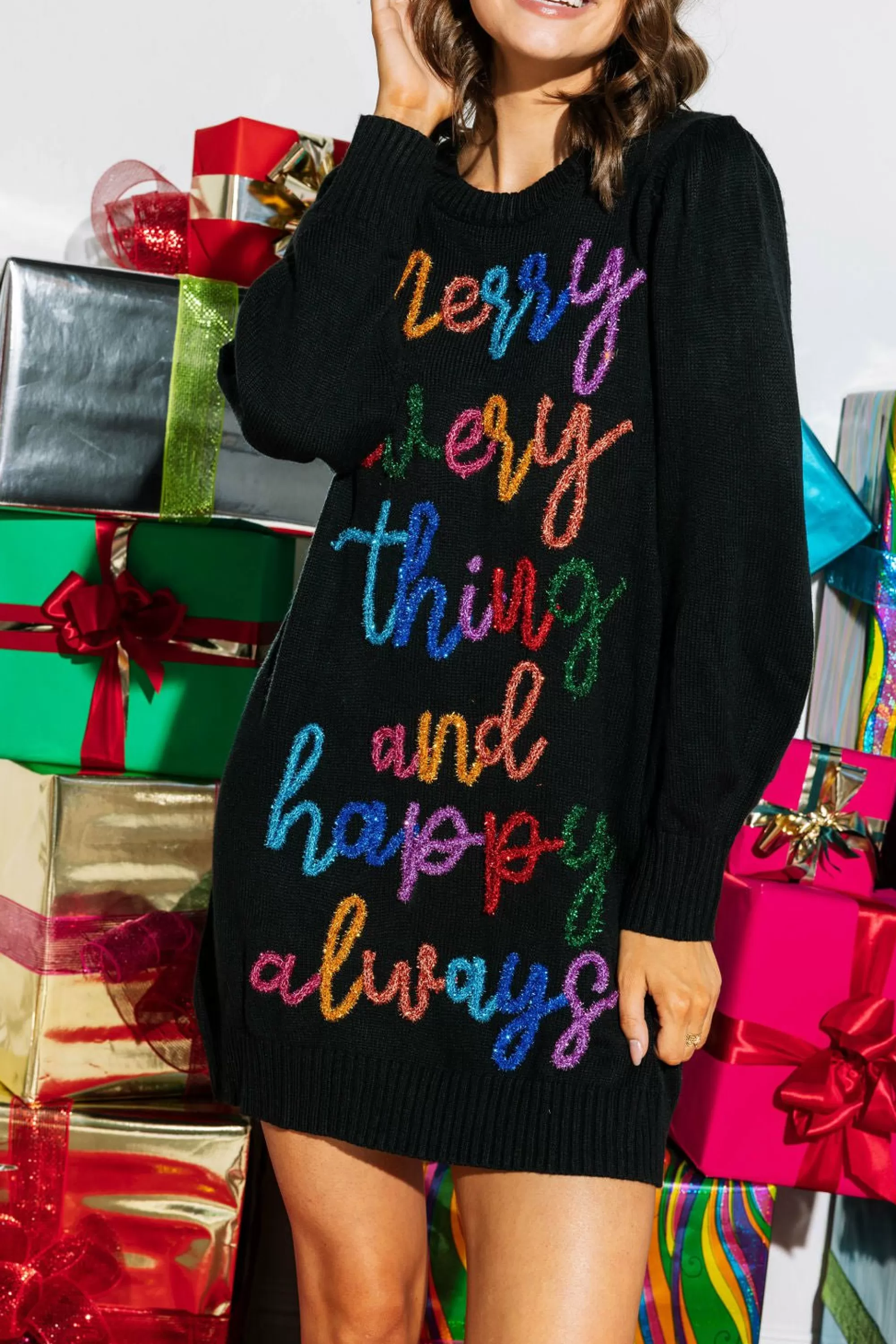 Queen Of Sparkles Merry Everything & Happy Always' Sweater Dress