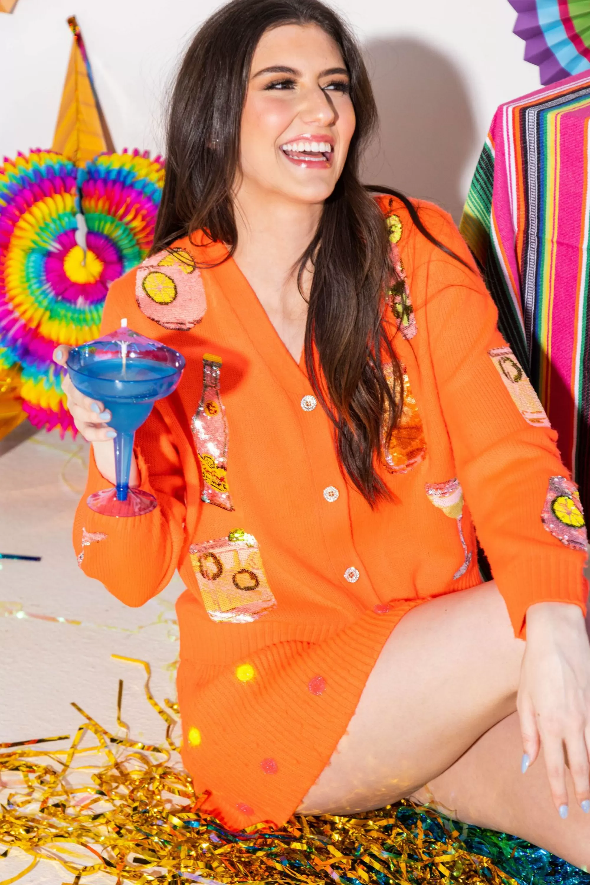 Queen Of Sparkles Neon Orange Tequila Drink Icon Cardigan