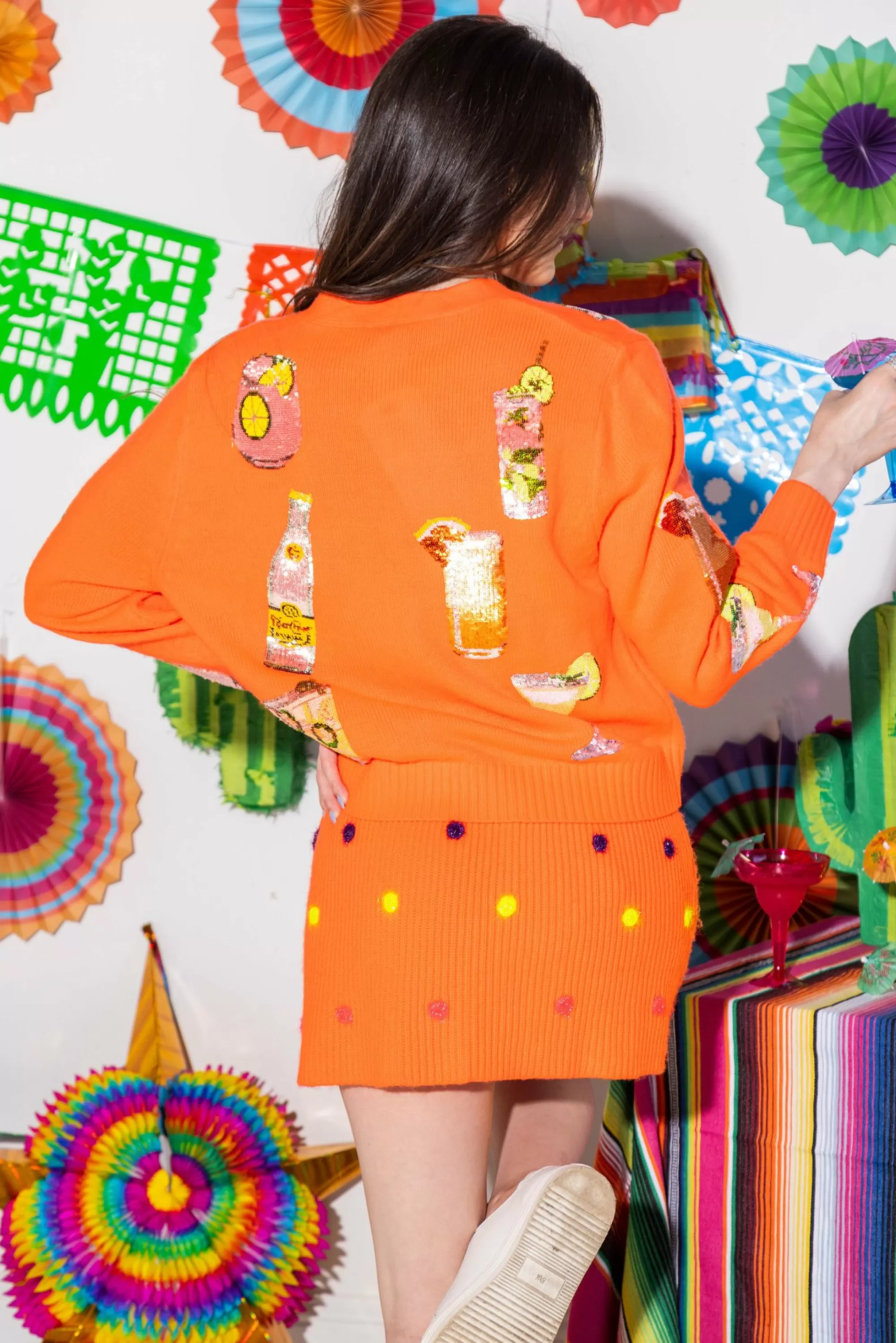 Queen Of Sparkles Neon Orange Tequila Drink Icon Cardigan