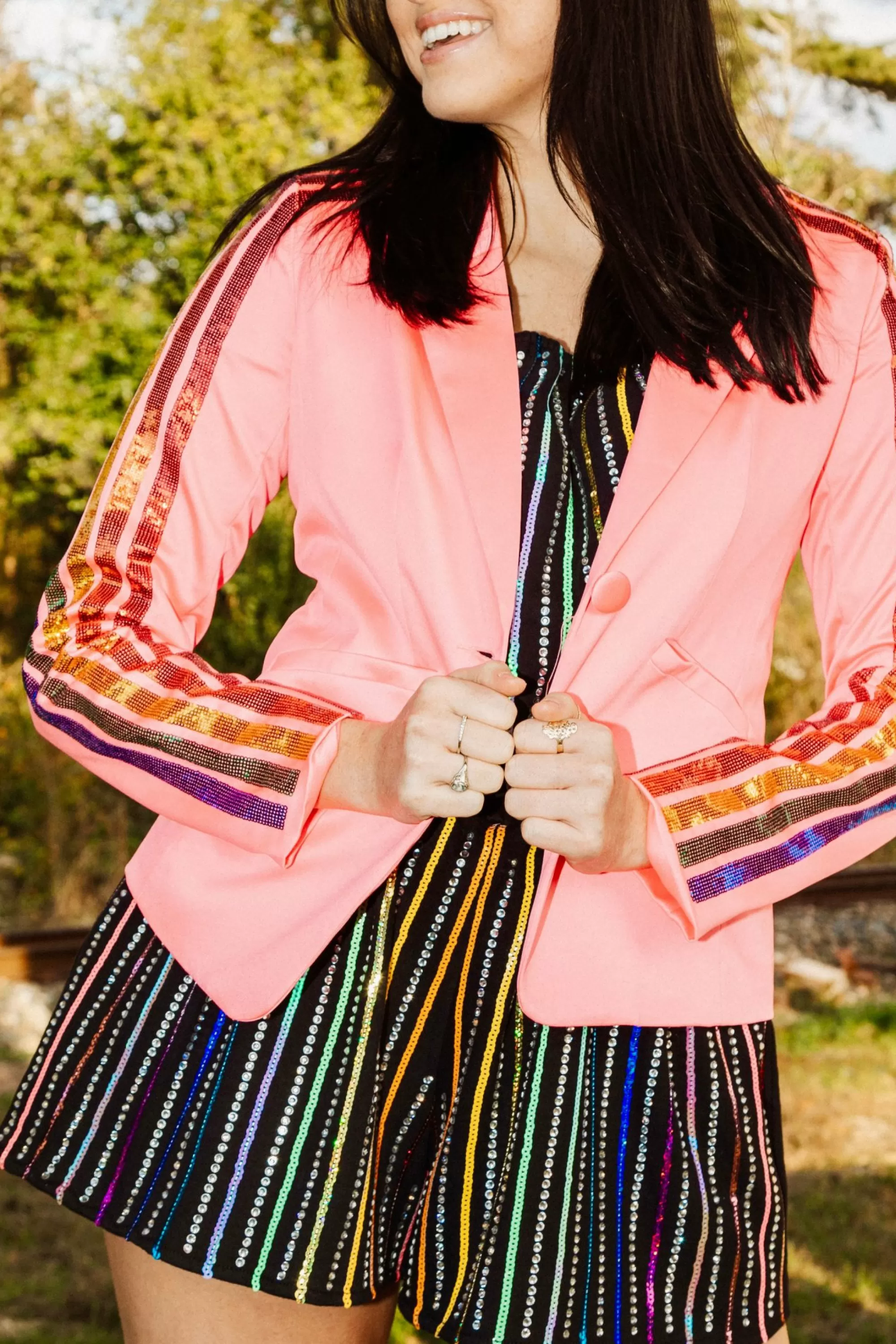 Queen Of Sparkles Neon Pink Sequin Sleeve Blazer