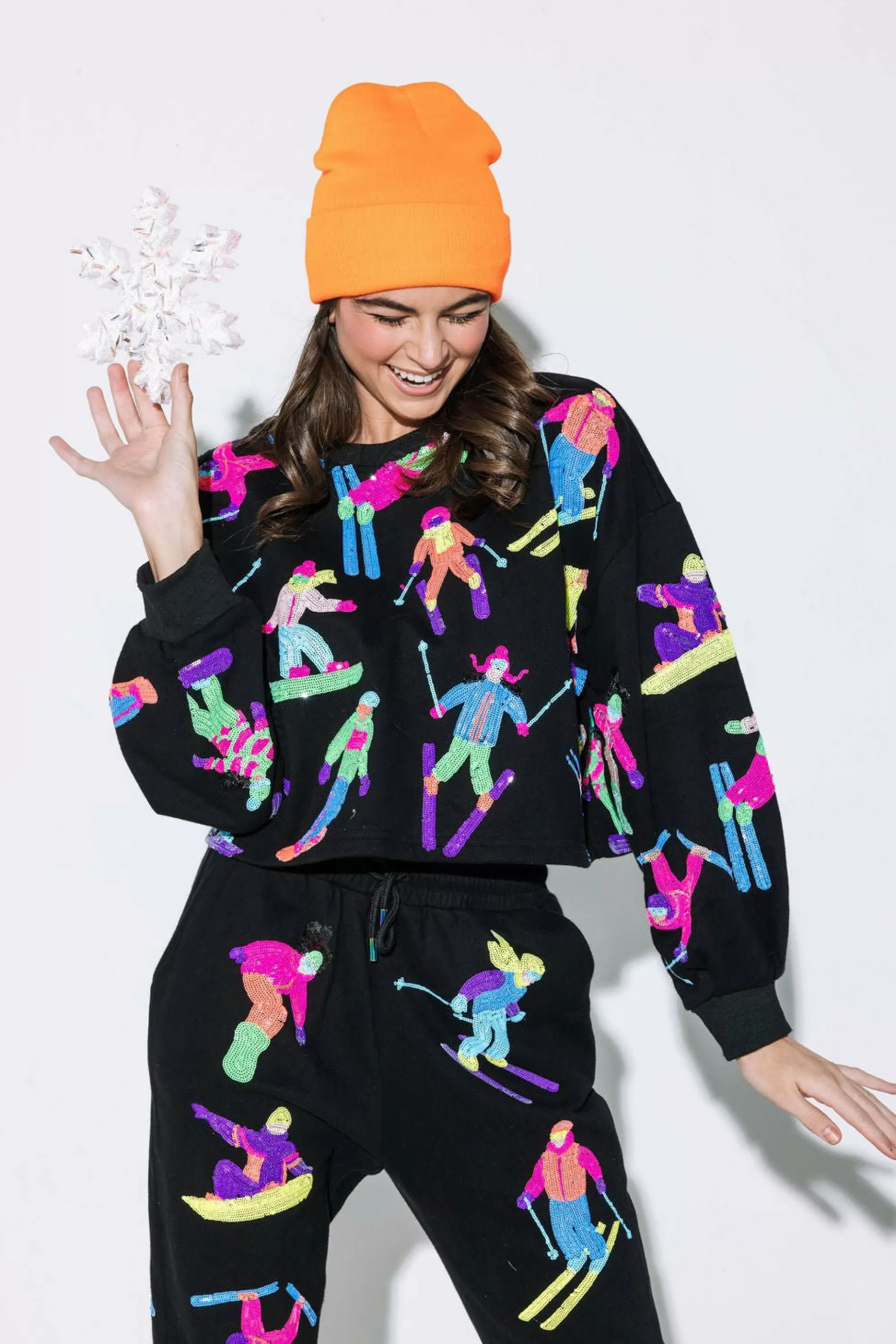 Queen Of Sparkles Neon Scatter Skier Sweatshirt