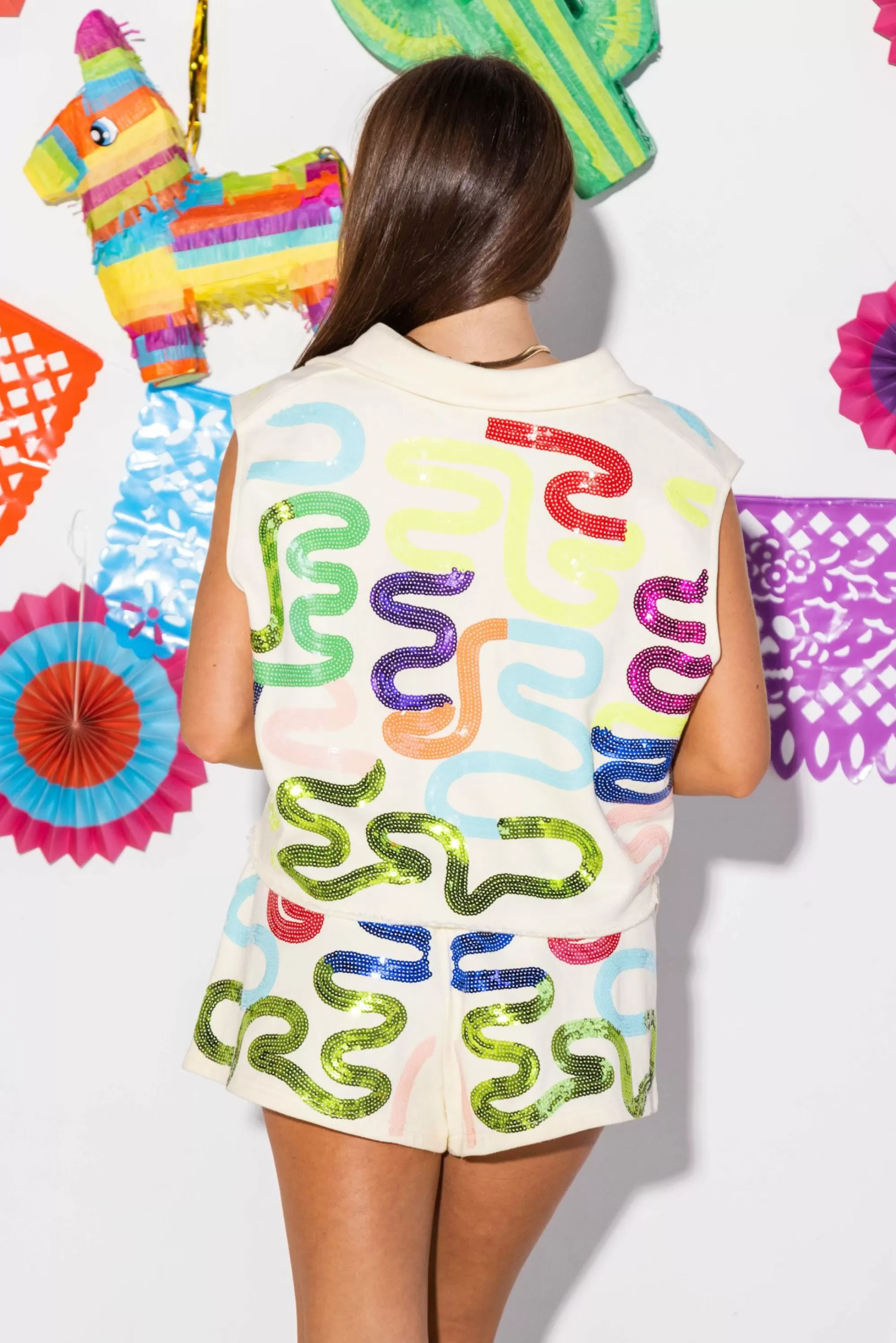 Queen Of Sparkles Neon Squiggle Collar Tank