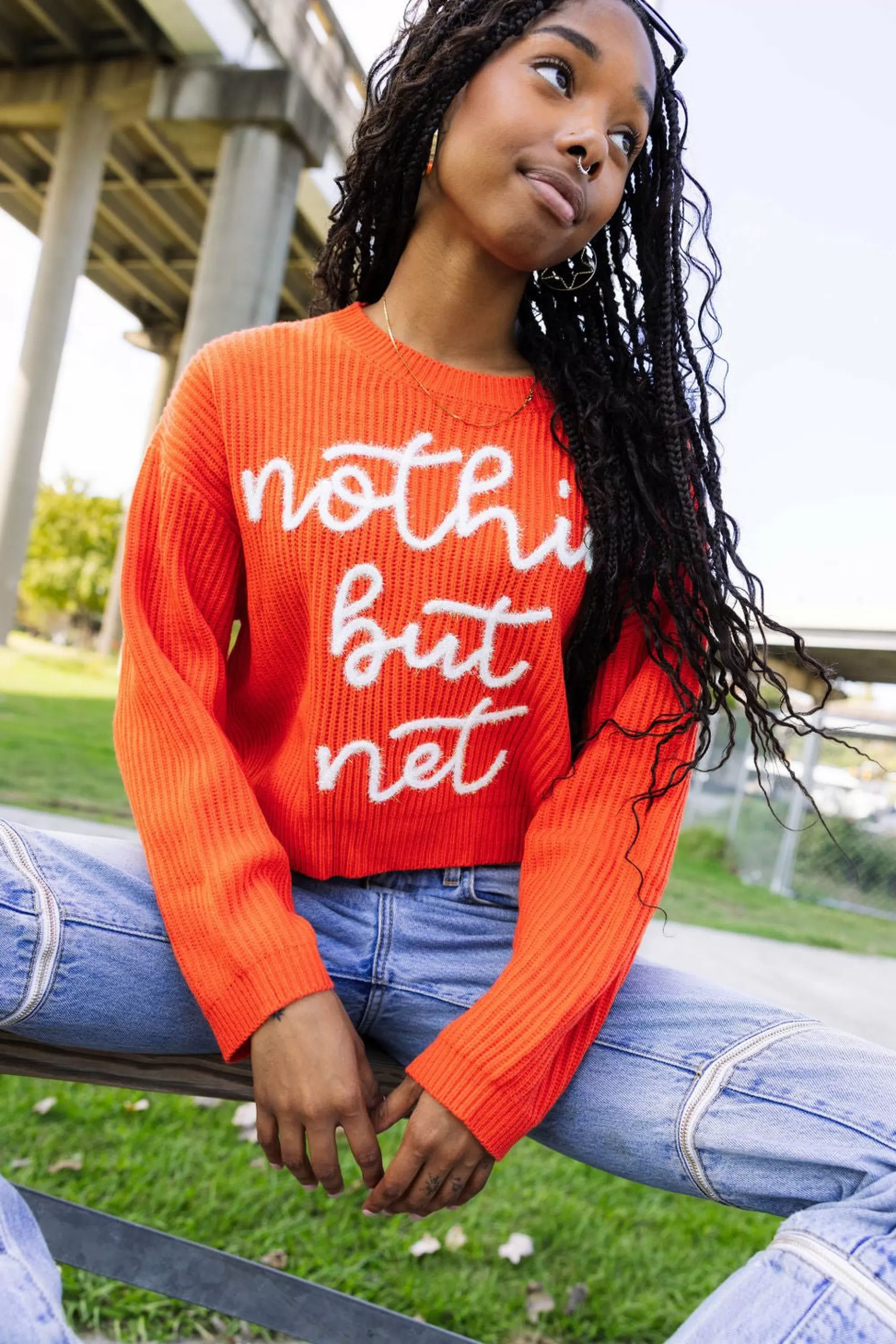 Queen Of Sparkles Nothin But Net' Glitter Script Sweater