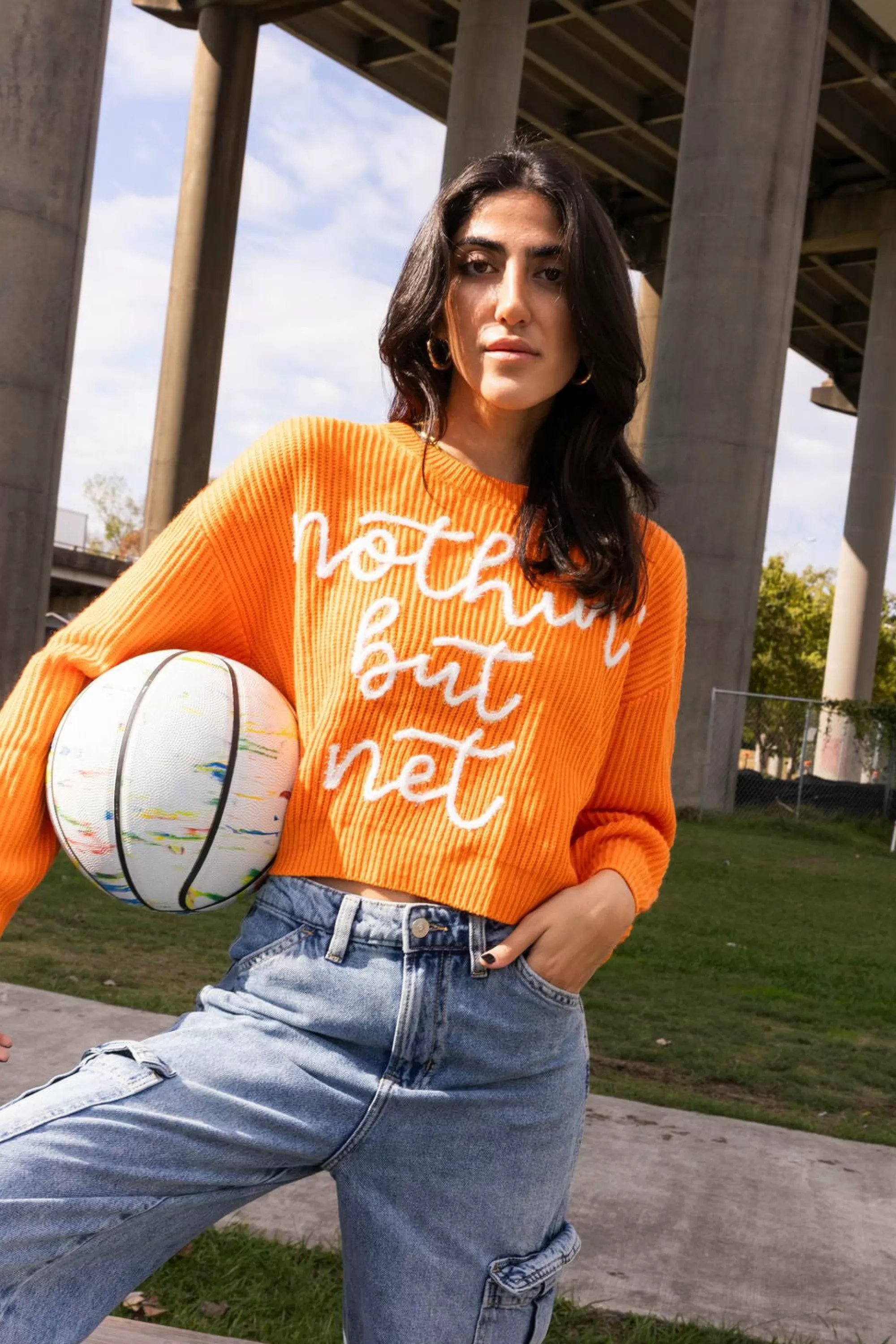 Queen Of Sparkles Nothin But Net' Glitter Script Sweater